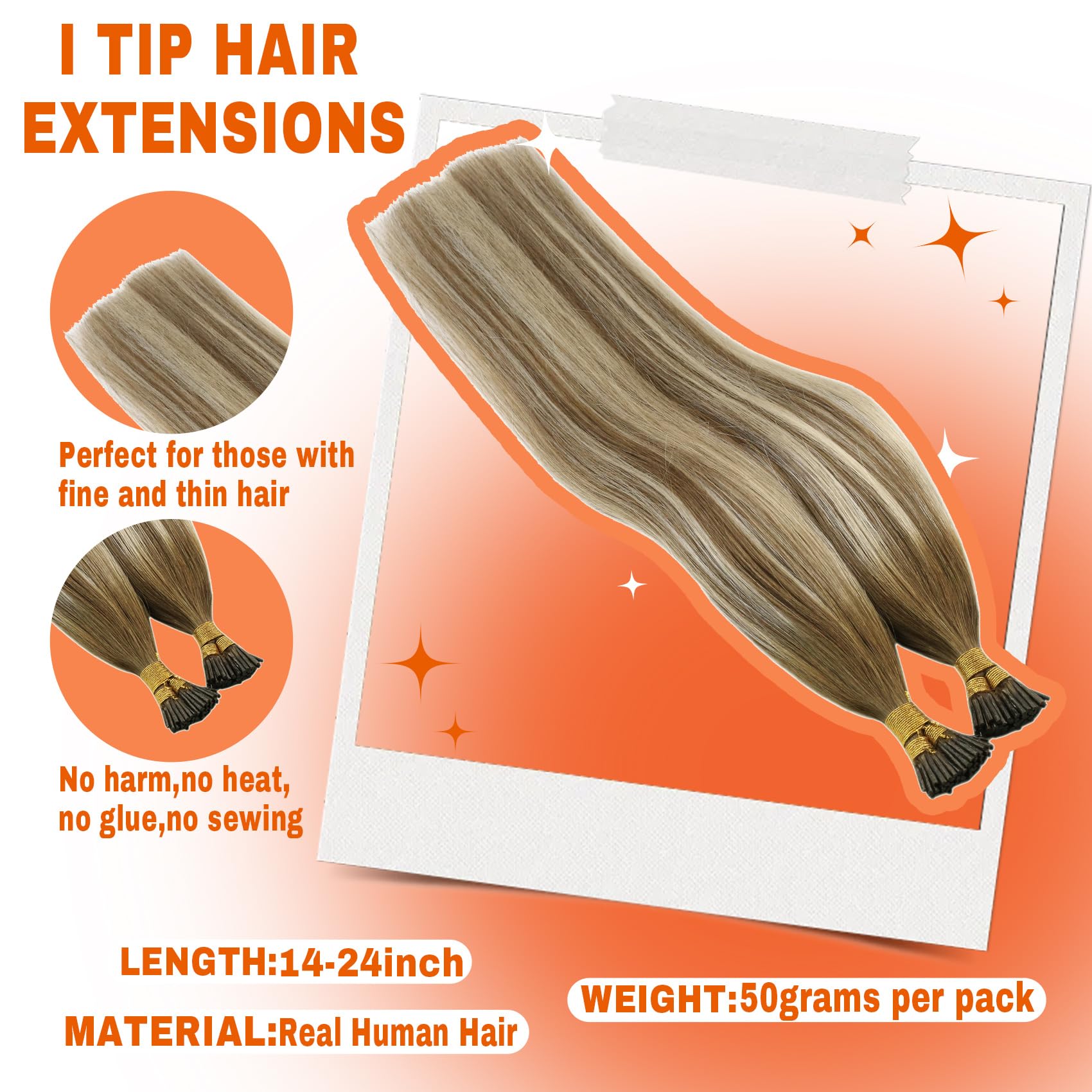 Sunny I Tip Hair Extensions Brown Ombre I Tips Human Hair Extensions Balayage Medium Brown Ombre Platinum Blonde Itips Real Hair