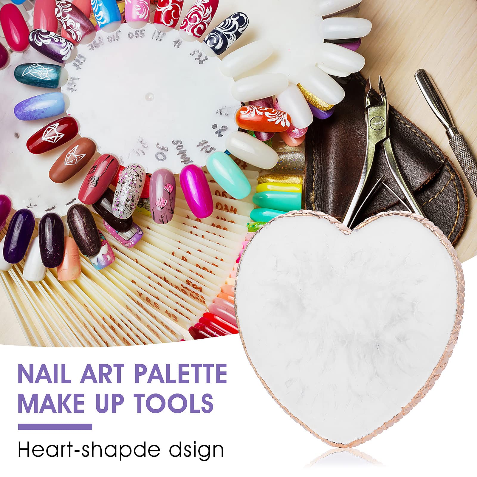 Resin Nail Art Palette Nail Mixing Palette Polish Color Mixing Plate Golden Edge Nail Holder Display Board Heart Shape Cosmetic