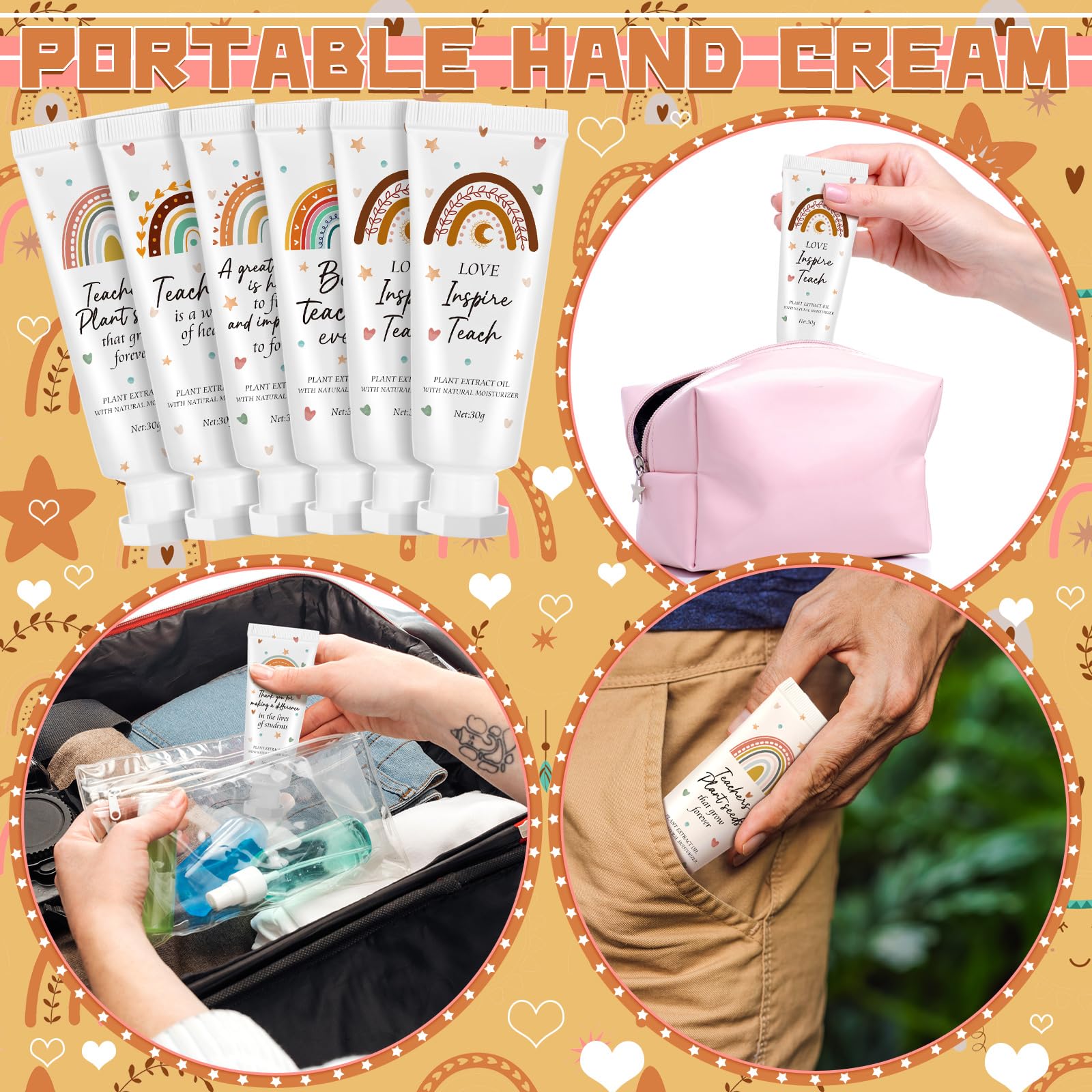 Dansib 12 Pcs Teacher Appreciation Hand Cream Gifts Boho Rainbow 2025 Back to School Thank You Teacher Gifts for Women Travel Si