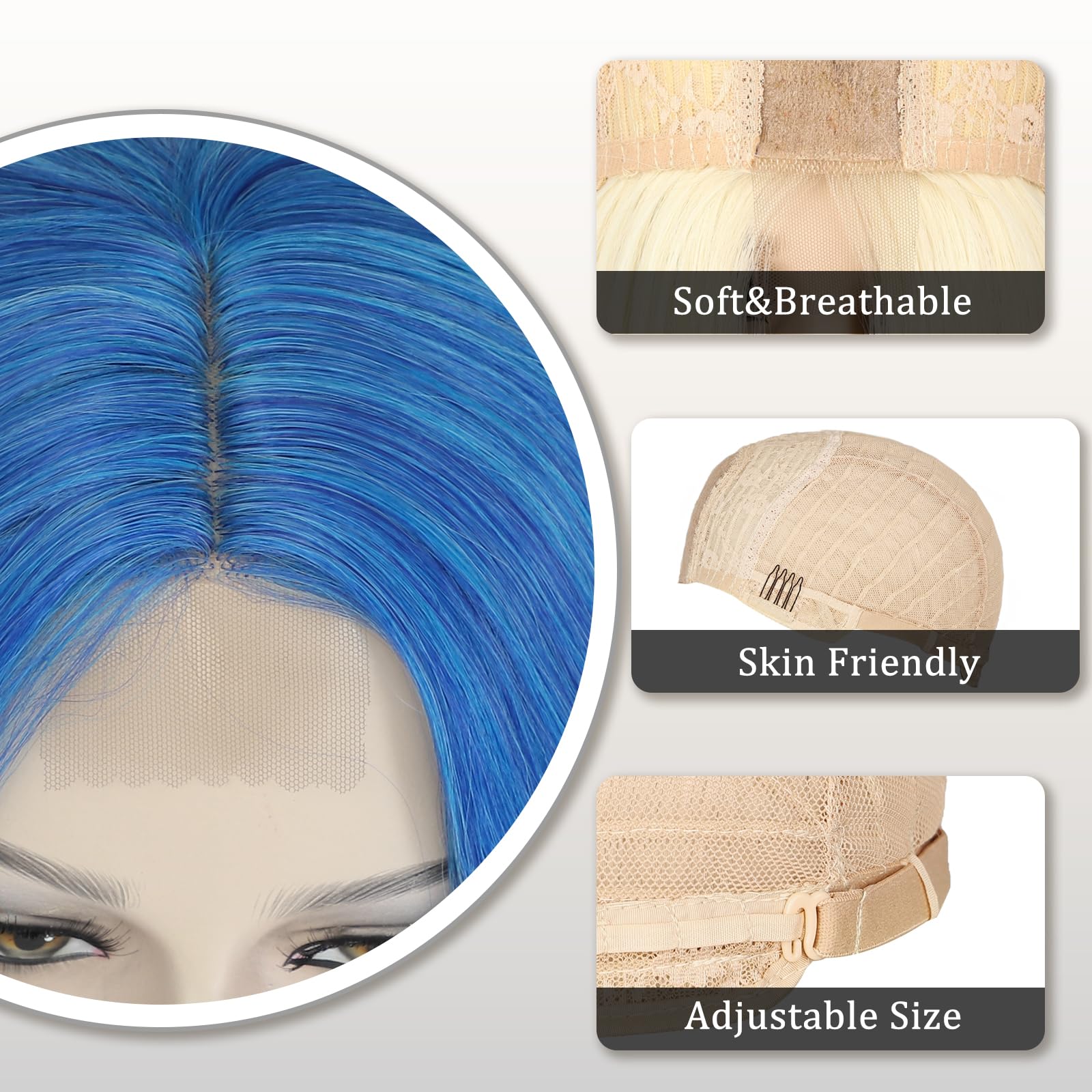 Ybymcai Blue Wig - Long Blue Wavy Wigs For Women Middle Part Ombre Blue Wig 26 Inch Natural Curly Synthetic Wig Heat Resistant F