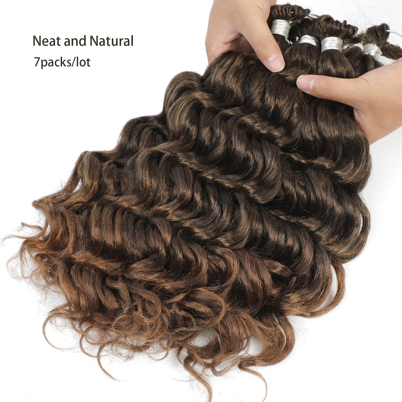 Svolna Ocean Wave Crochet Hair 14 Inch Synthetic Braiding Extensions, T30 - 7 Packs Deep Wave Short Braids for Women