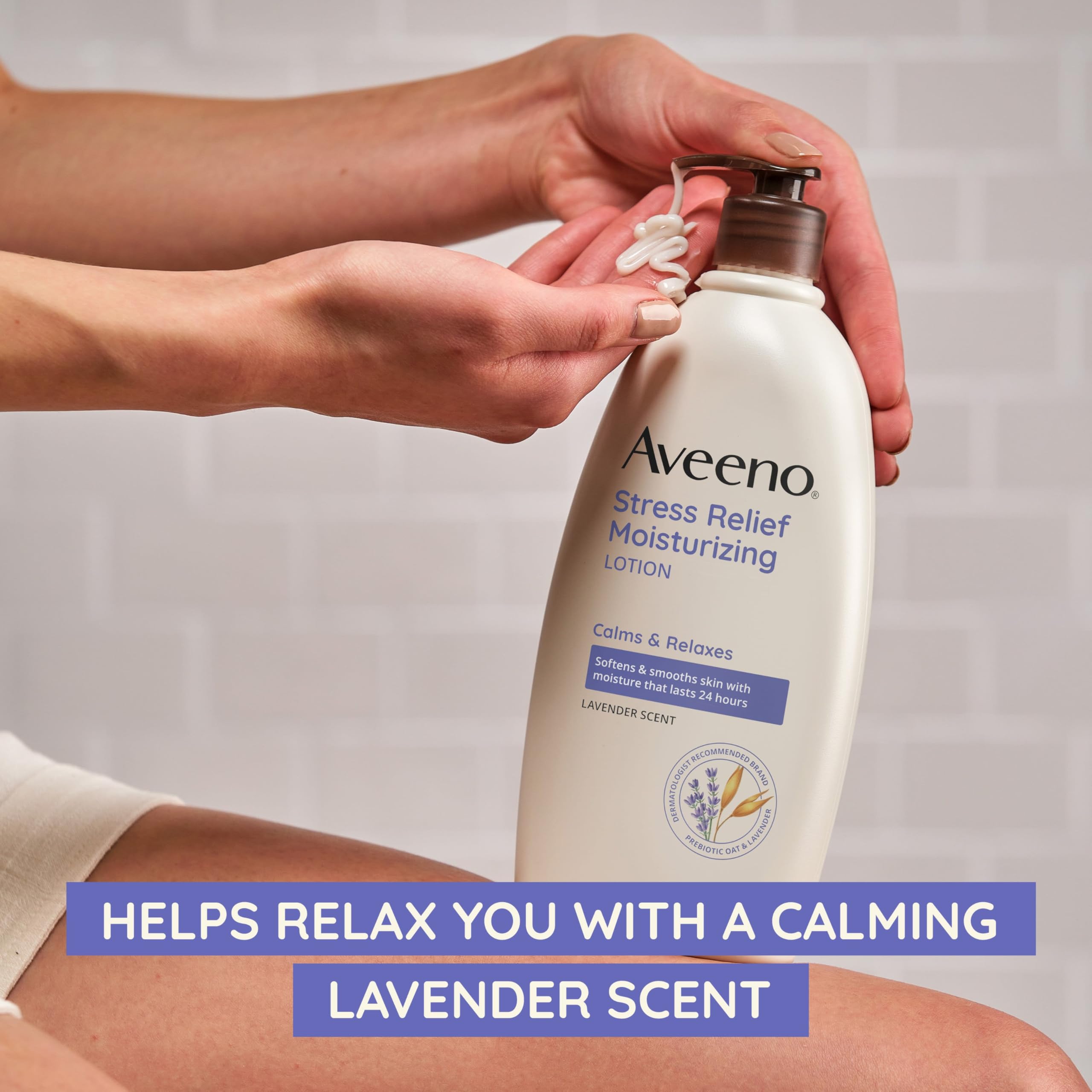 Aveeno Stress Relief Moisturizing Body Lotion With Lavender Scent & Prebiotic Oat To Calm & Relax, Non-Greasy, Tsa-Approved Trav