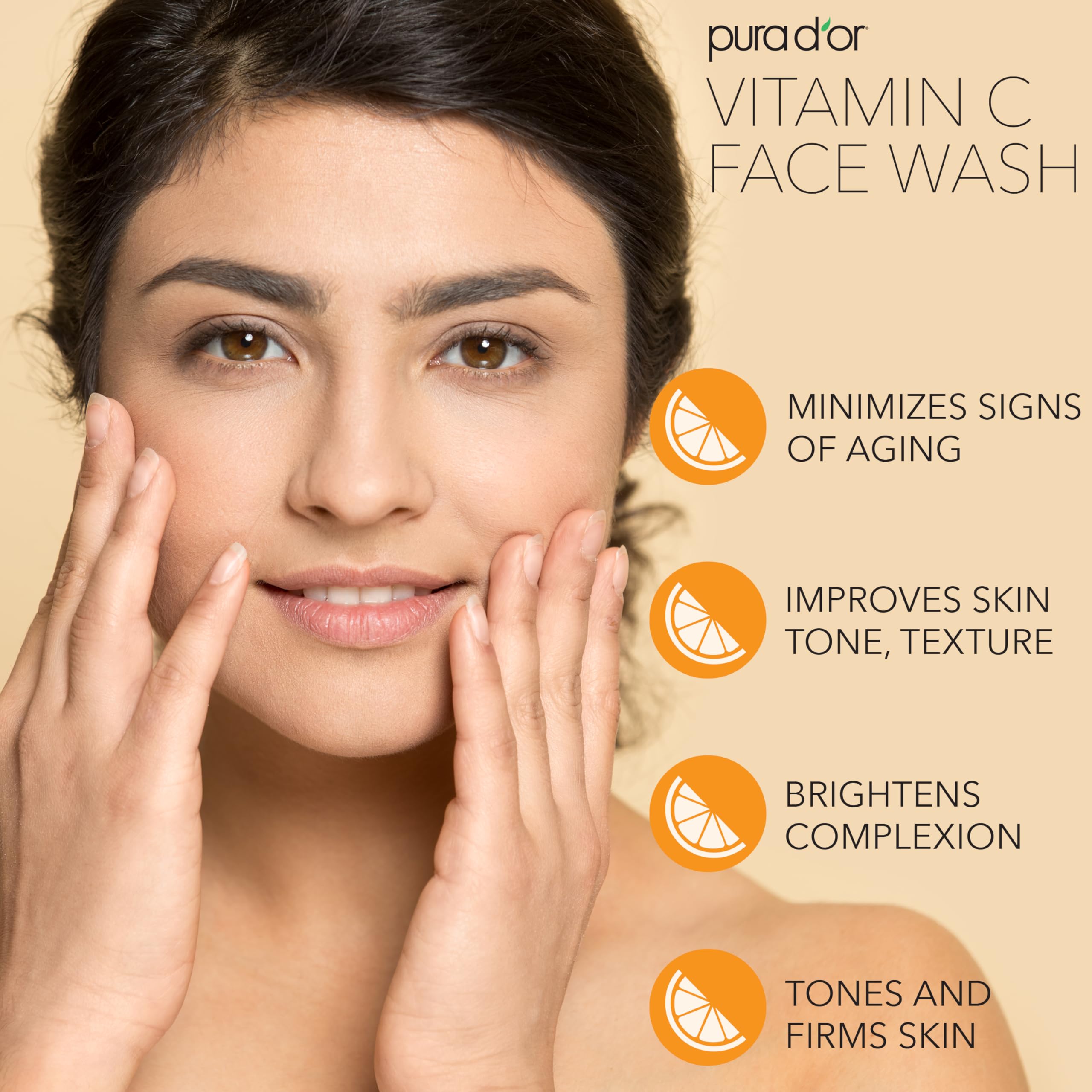 Pura D'Or Vitamin C Face Wash (8Oz X3 = 24Oz) Antioxidant Rich Facial Cleanser For Radiant Glow & Even Skin Tone - Gentle, Refre