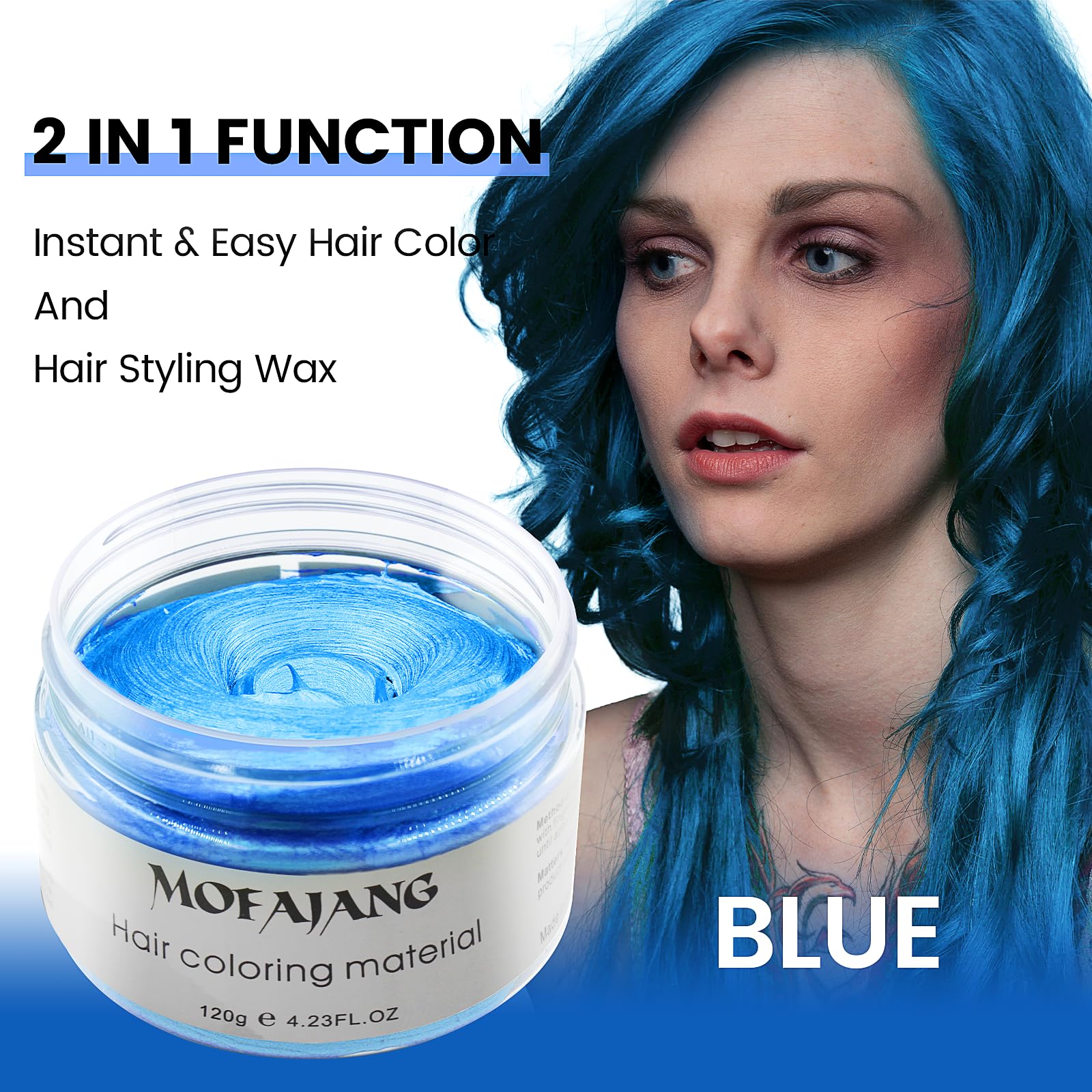 Blue Hair Color Wax Pomades 4.23 Oz - Natural Hair Coloring Wax Material Disposable Hair Styling Clays Ash For Cosplay, Party (B