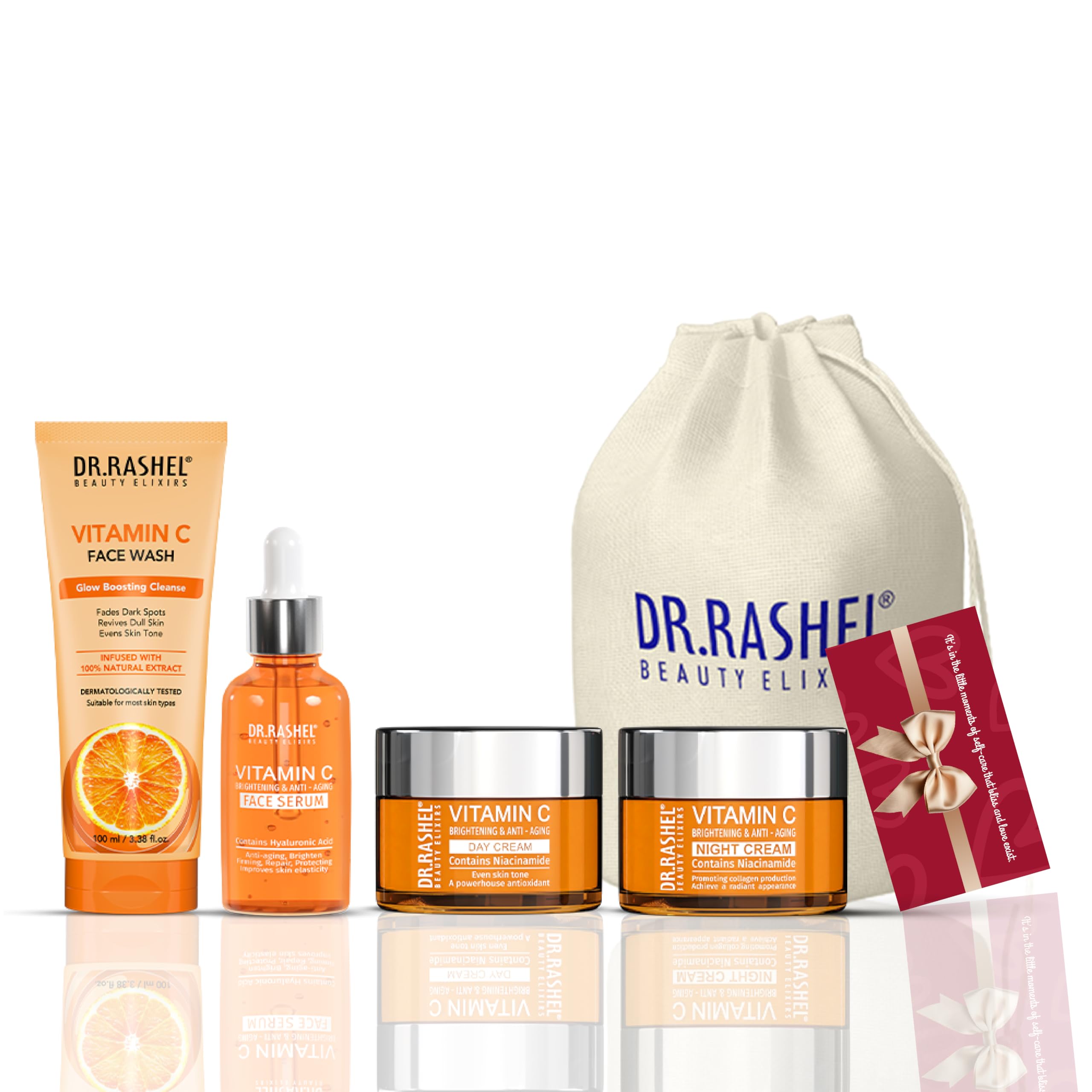 Dr.Rashel Vitamin C Complete Radiance Care Combo | Face Wash + Serum + Day Cream + Night Cream | Glow & Repair Kit For Men & Wom