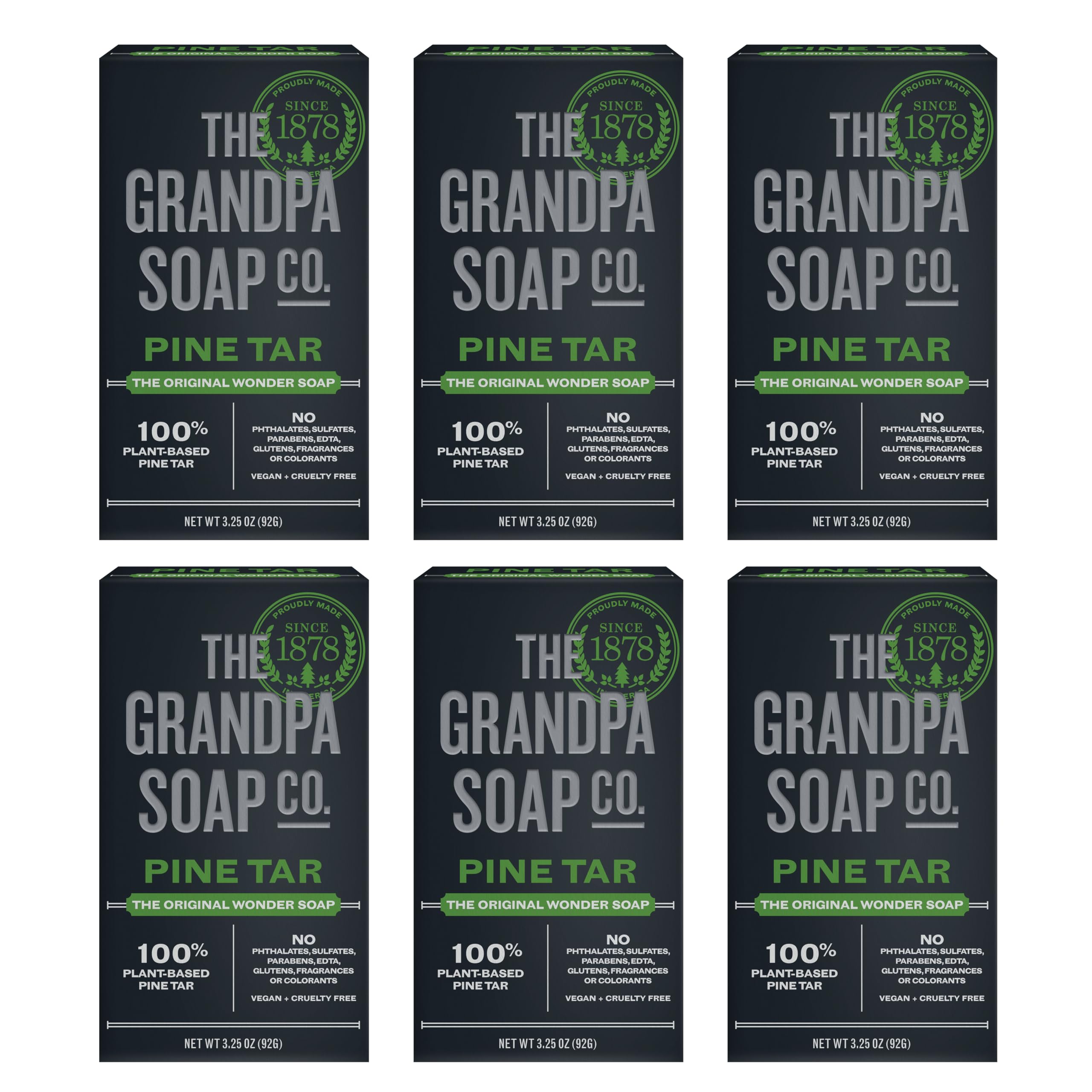 The Grandpa Soap Company Pine Tar Bar Soap for Men- Made With Pine Tar Oil, 3 in 1 Cleanser Deodorizer and Moisturizer, Dermatol