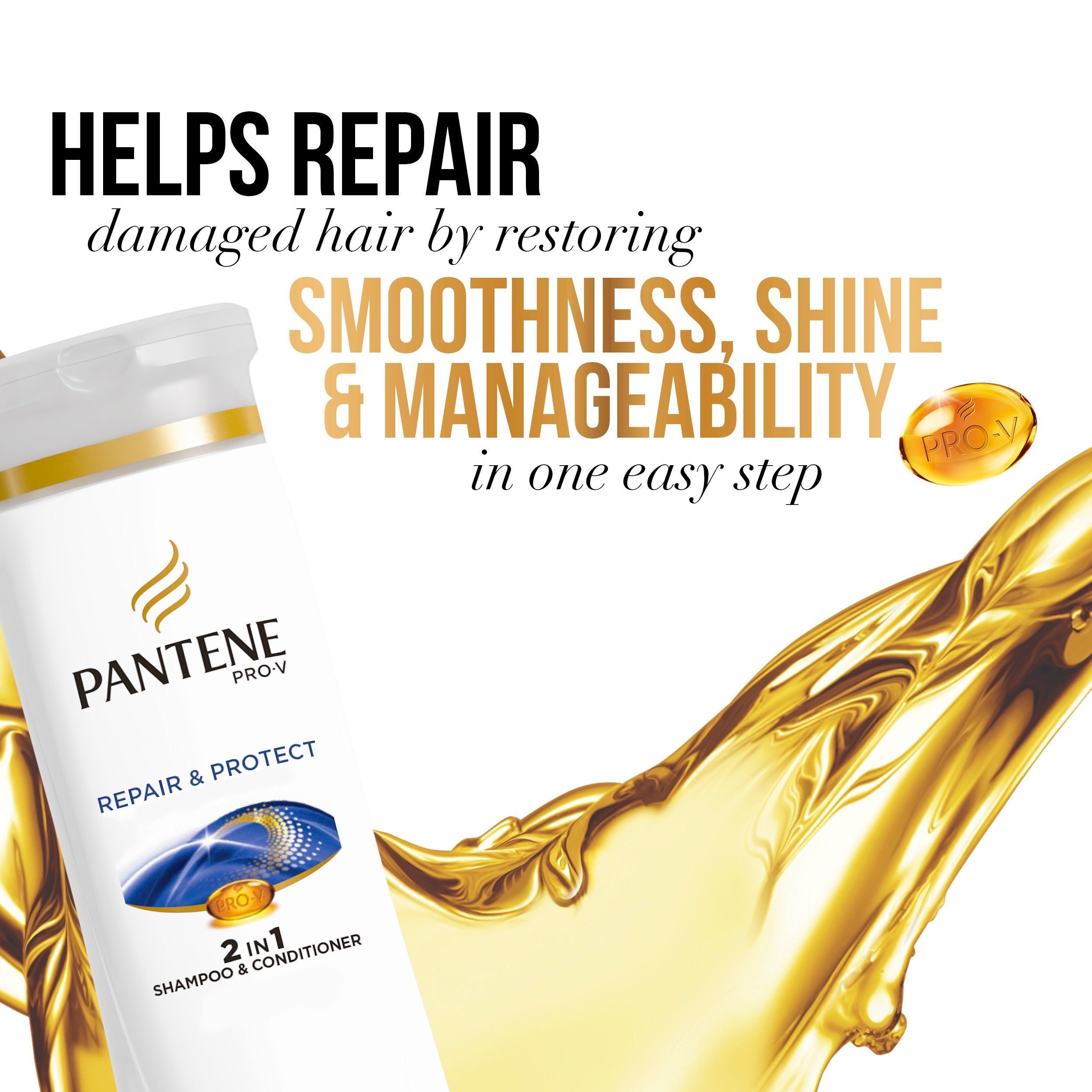 Pantene Pro-V 2 in 1 Shampoo & Conditioner, Repair & Protect with Keratin, 12.6 Ounce