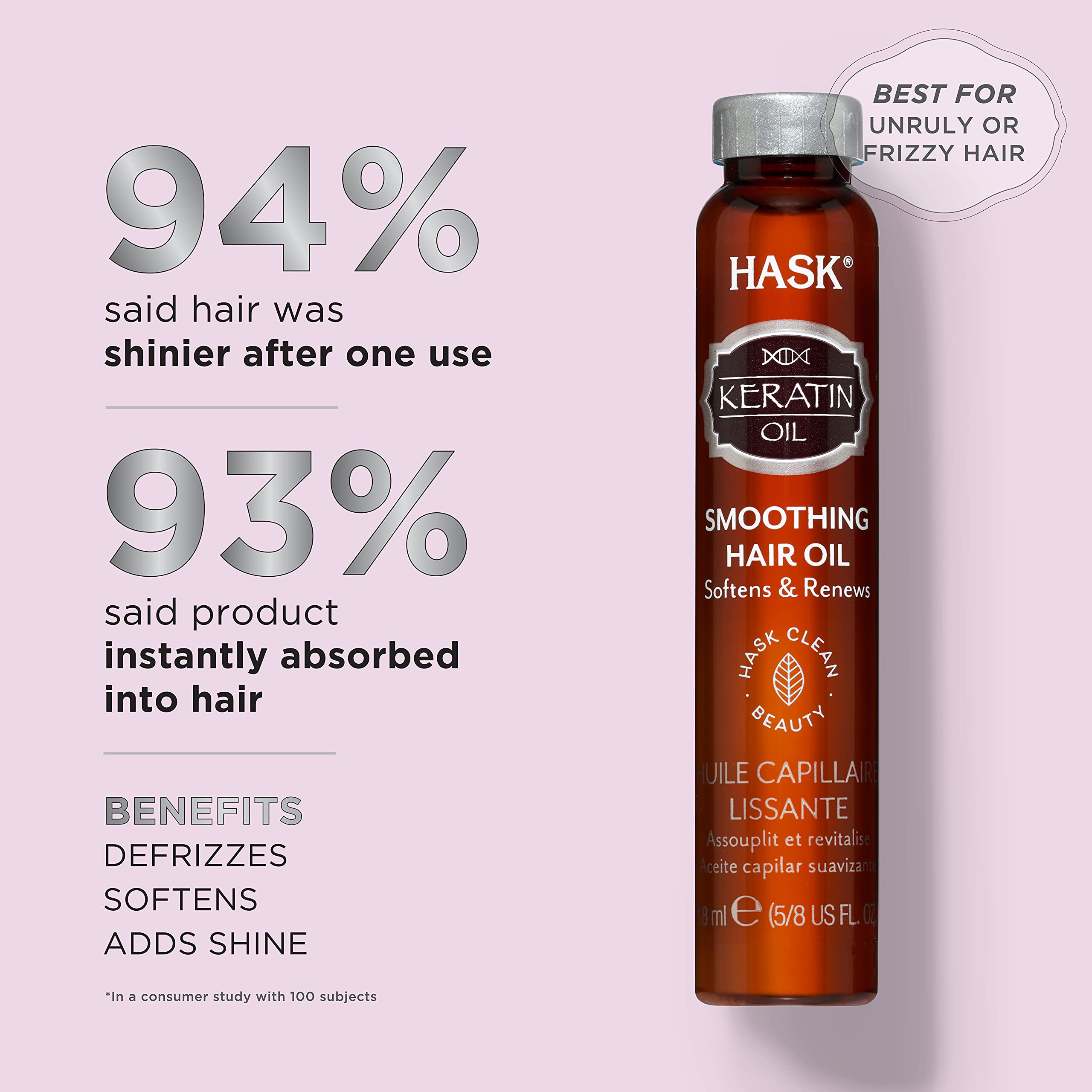 HASK Keratin Protein Smoothing Shine Oil Vial, 18ml, 0.612 Fl Oz (HAS0023175)