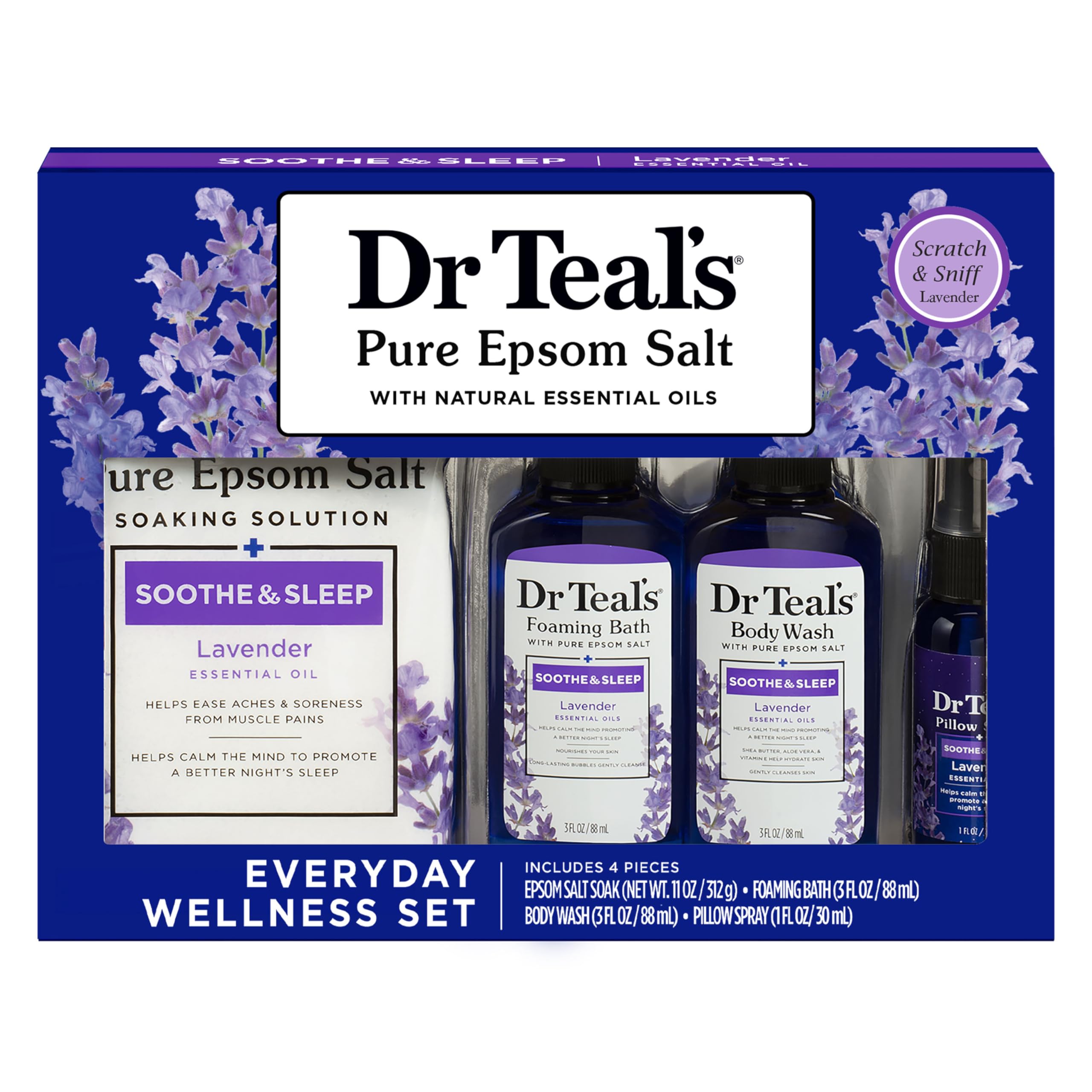 Dr Teal'S Holiday Gift Set - Lavender - 4 Piece Bath Sampler, Perfect For Stocking Stuffers