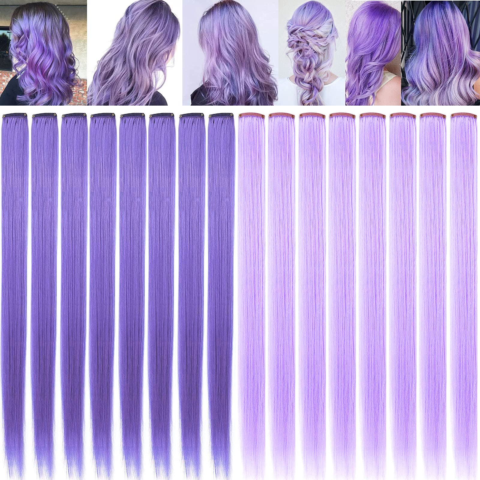 SARARHY Colored Hair Extensions 21 inch Multicolors Party Highlights Straight Hair Extension Clip In/On For girls and Women Cost