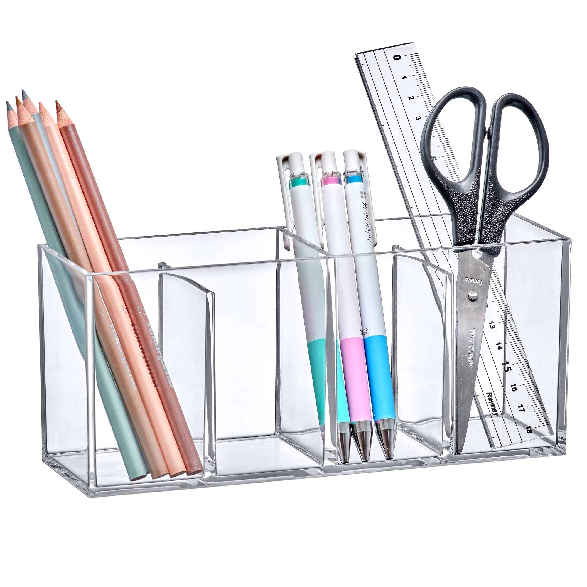Amazing Abby - Glamour - Acrylic 4-Compartment Makeup Organizer, Transparent Plastic Makeup Brush Holder, Perfect Bathroom Vanit