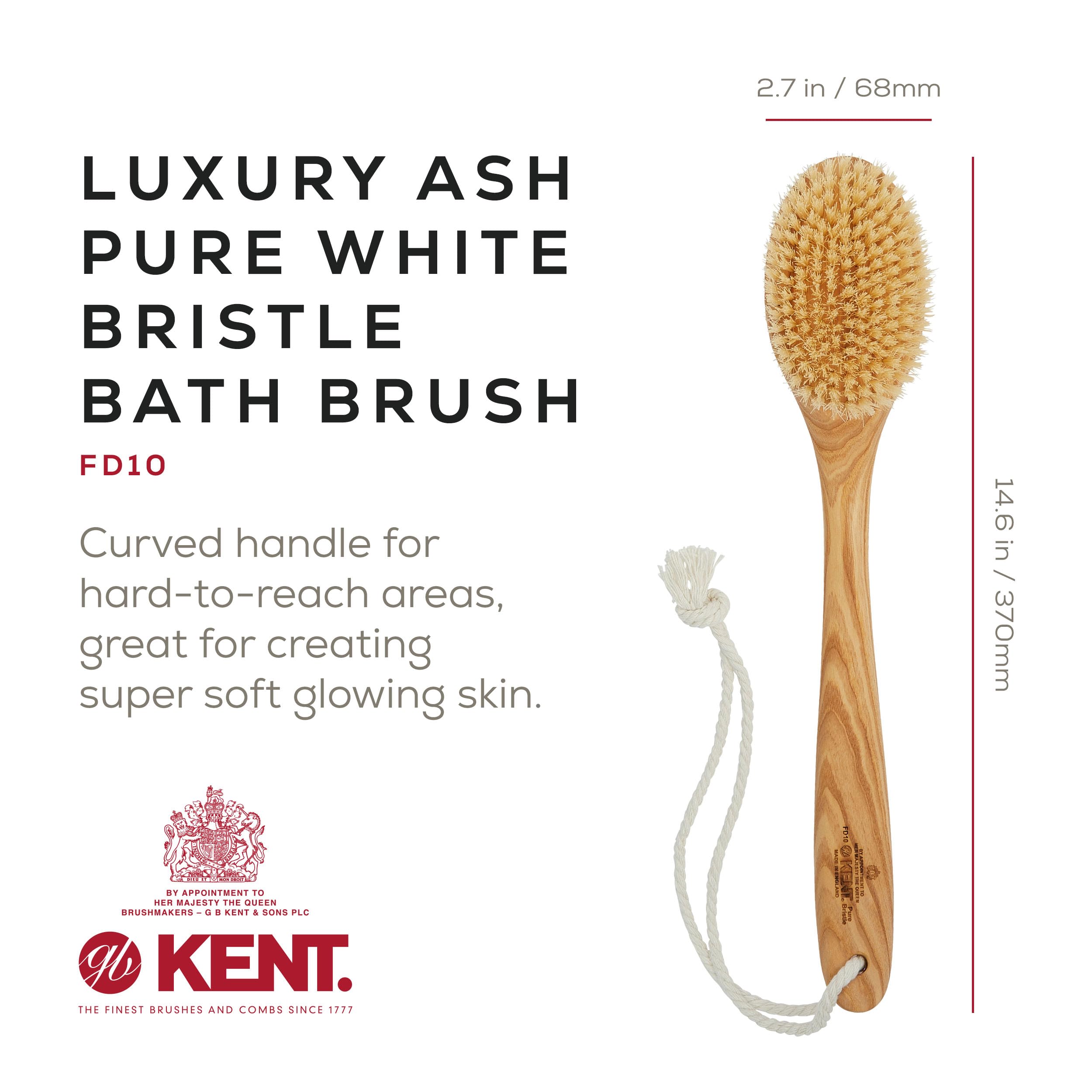 Kent Fd10 Ashwood Back Scrubber For Shower Bath Brush And Body Scrubber Exfoliator - Boar Bristle Shower Brush For Body For Men