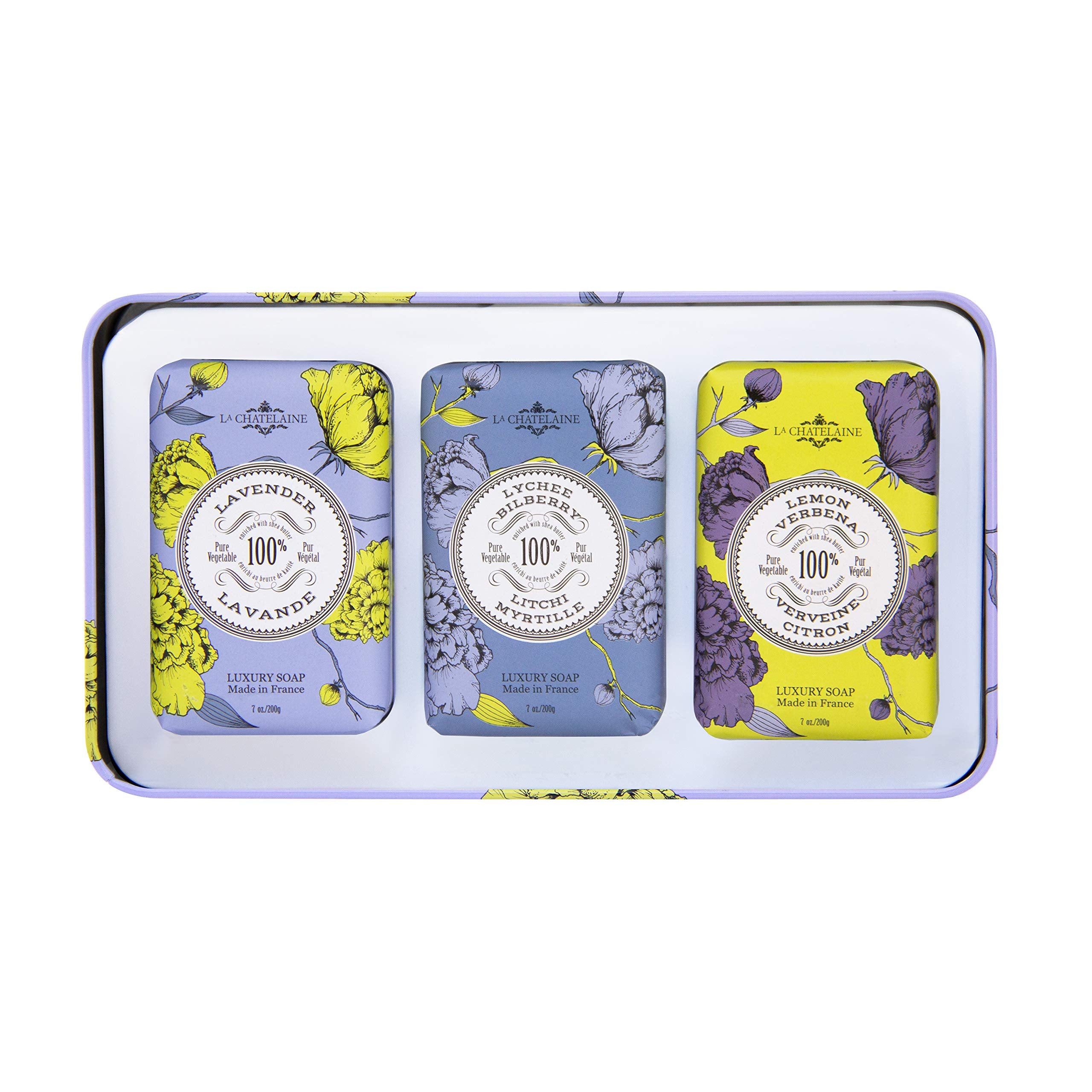 La Chatelaine Luxury Bar Soap Trio Gift Set Tin | Made In France | Natural And Organic | Shea Butter Formula | 3 X 7 Oz / 200G -