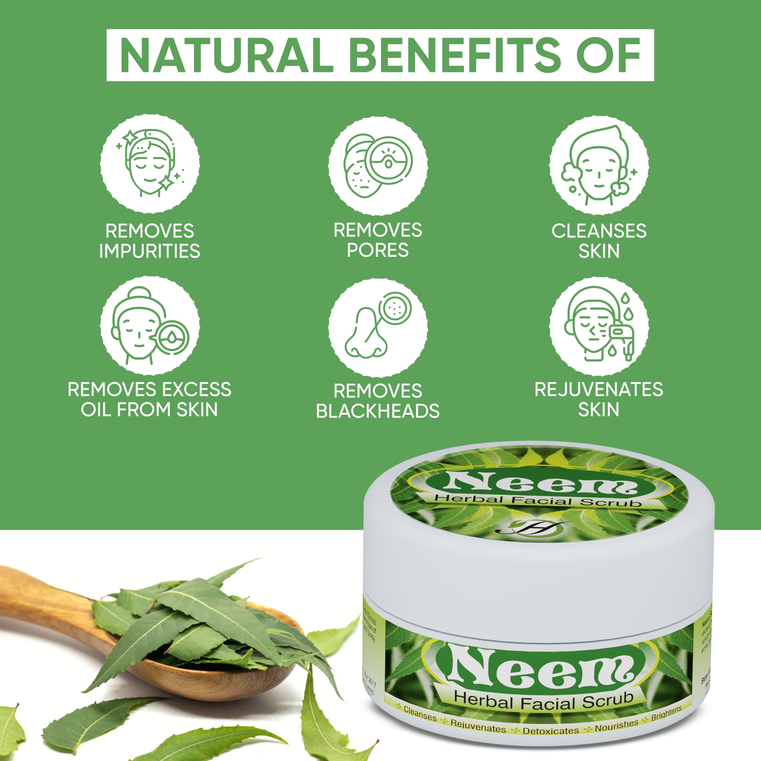 Herboganic Neem Facial Scrub - Natural and Gentle Face Scrub for Deep Cleansing and Moisturizing - Vegan Skincare - 5.30 oz