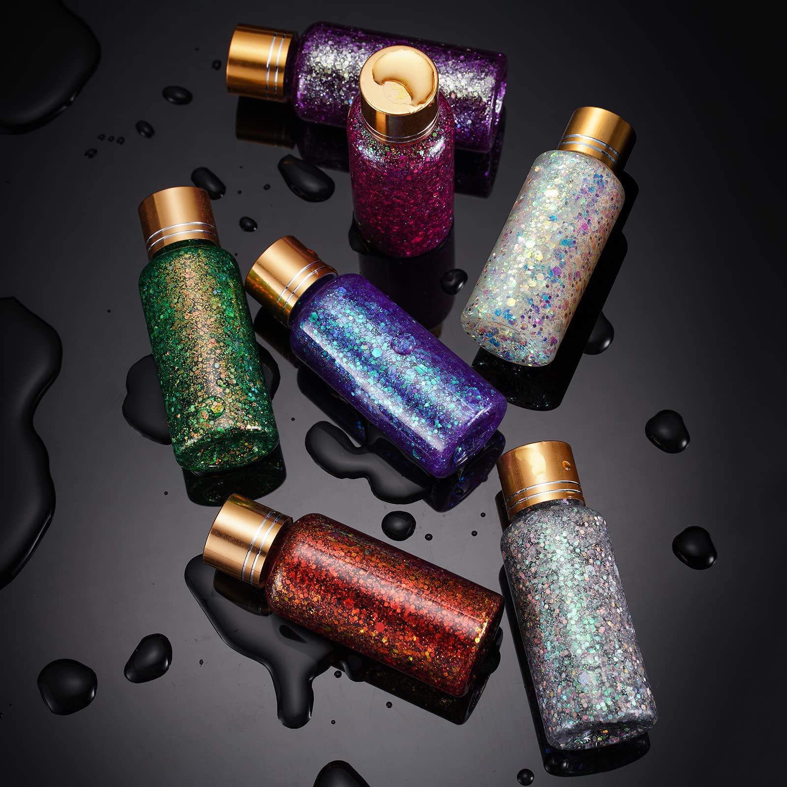 Holographic Body Glitter Gel for Face, Body, Nail, Super Long Lasting Waterproof Quick Dry Liquid Chunky Green Glitter for St. P