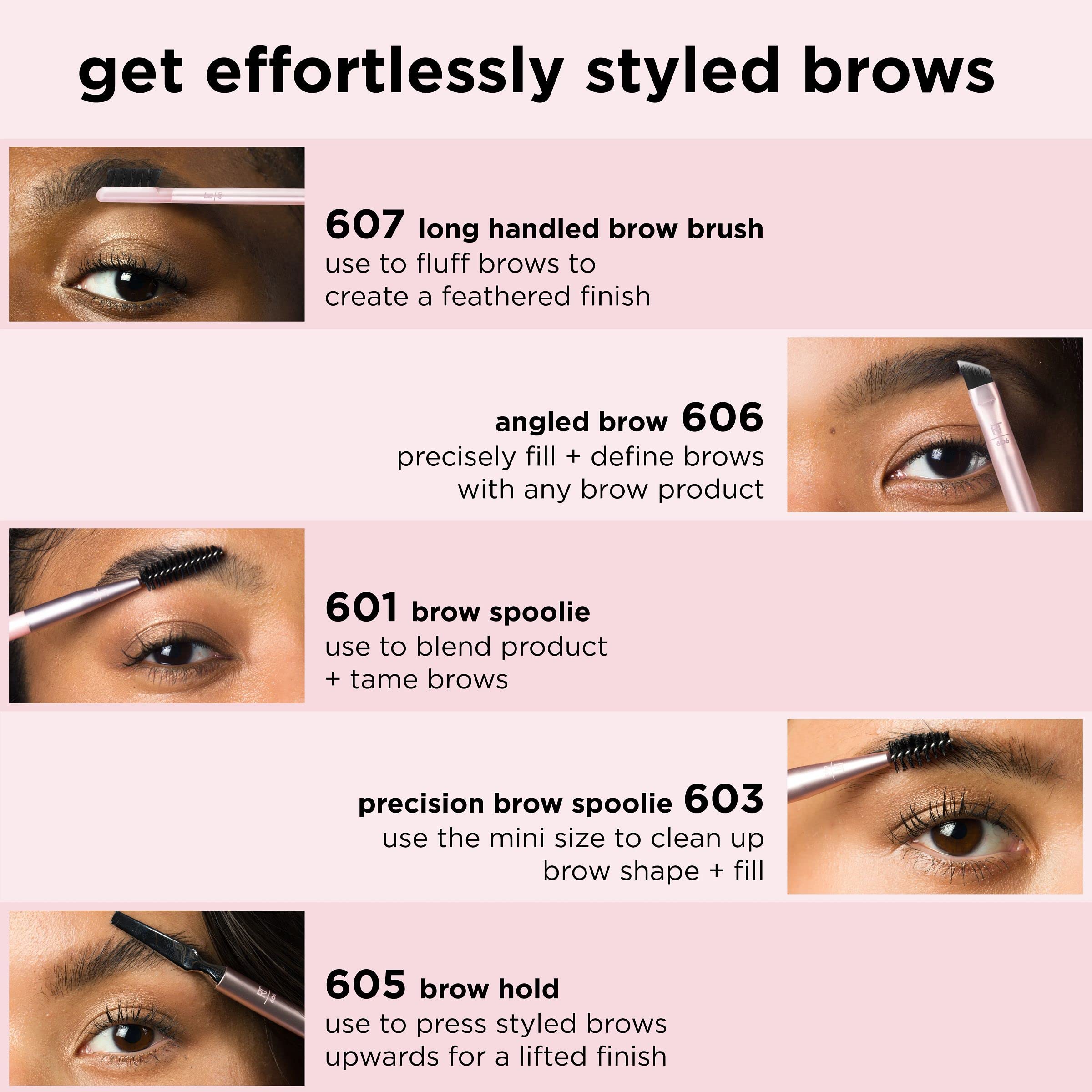 Real Techniques Brow Styling Set, For Lifting Brows, Fill & Style, Dual-Ended Makeup Brushes, Full Kit For Eyebrows, Get Full, L
