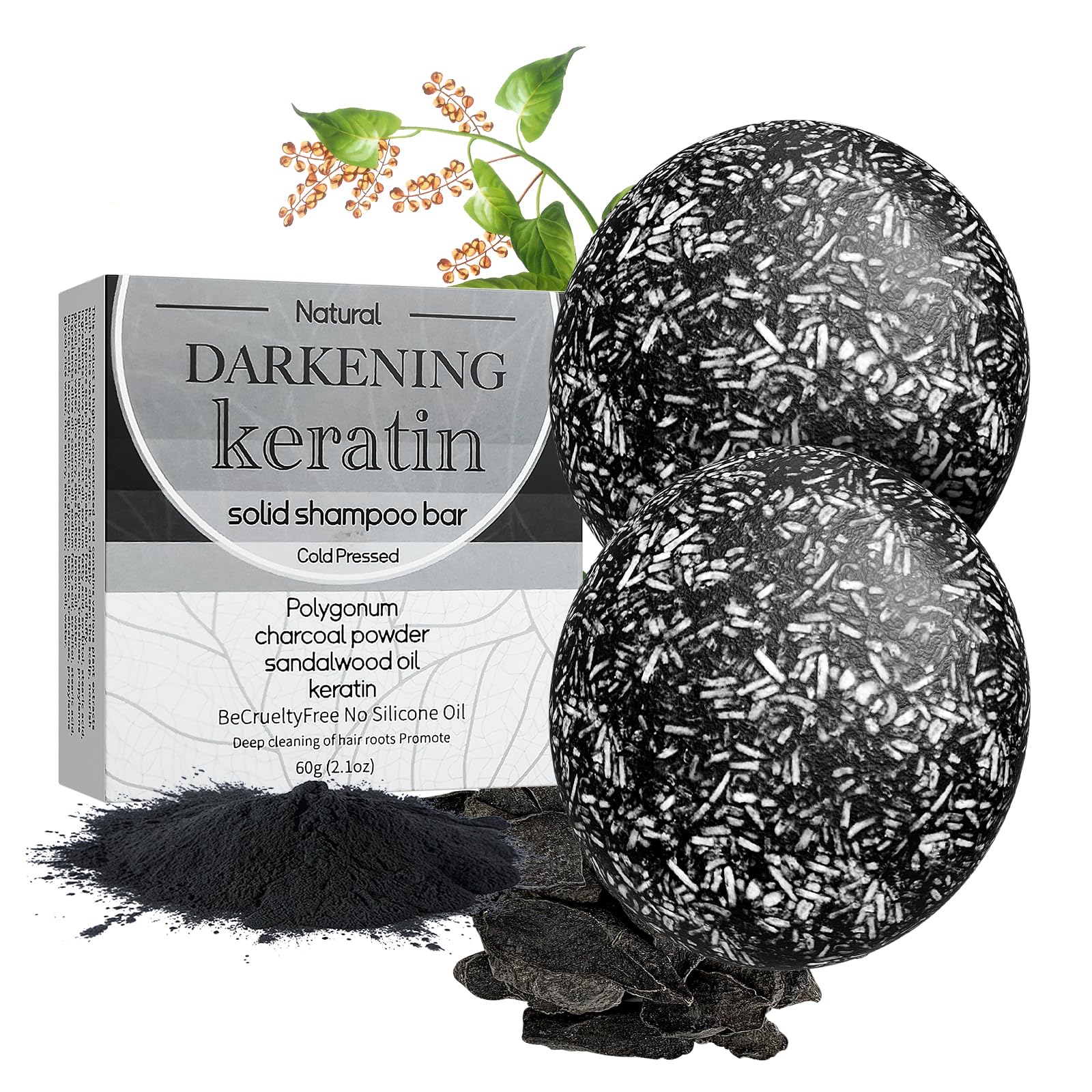 Hotiary Hair Darkening Shampoo Bar, Grey Reverse Deep Cleansing Scalp Massage Hair Regrowth Keratin Shampoo Bar Anti Hair Loss f