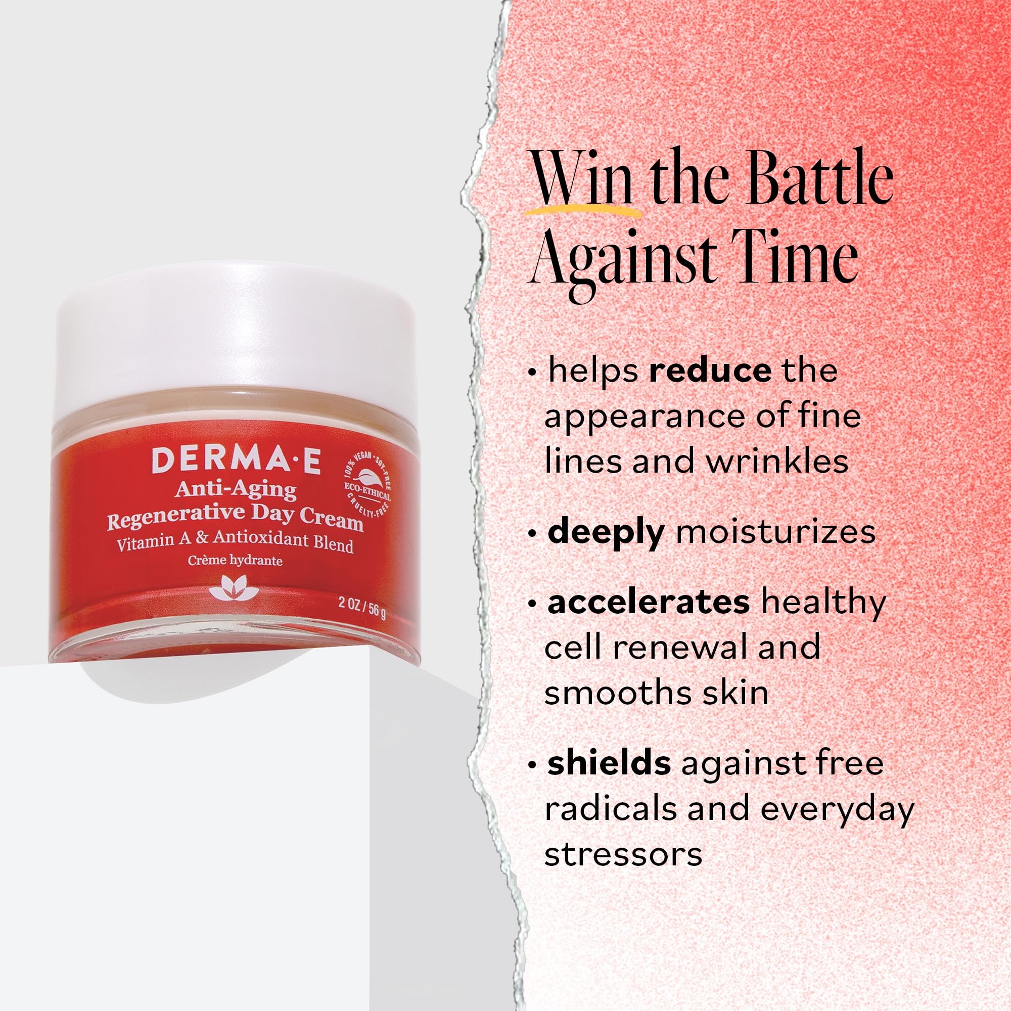 Derma E Anti-Aging Regenerative Day Cream - Astaxanthin Moisturizer for Face - Lightweight Firming Anti-Wrinkle Cream with Laven