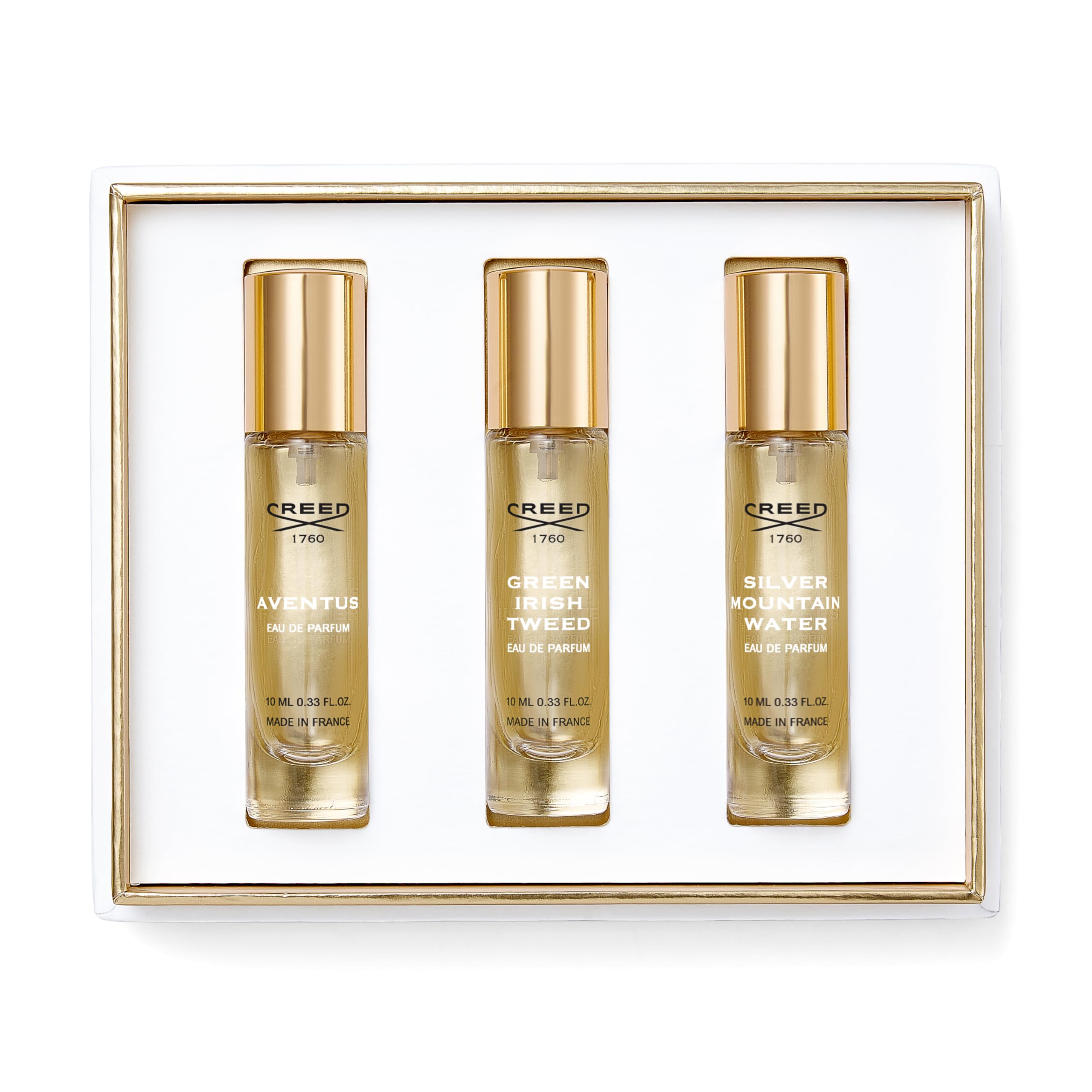 House of Creed Mens Holiday Gift Coffret Set, Features 3 Signature Cologne Scents of Aventus, Green Irish Tweed, & Silver Mount