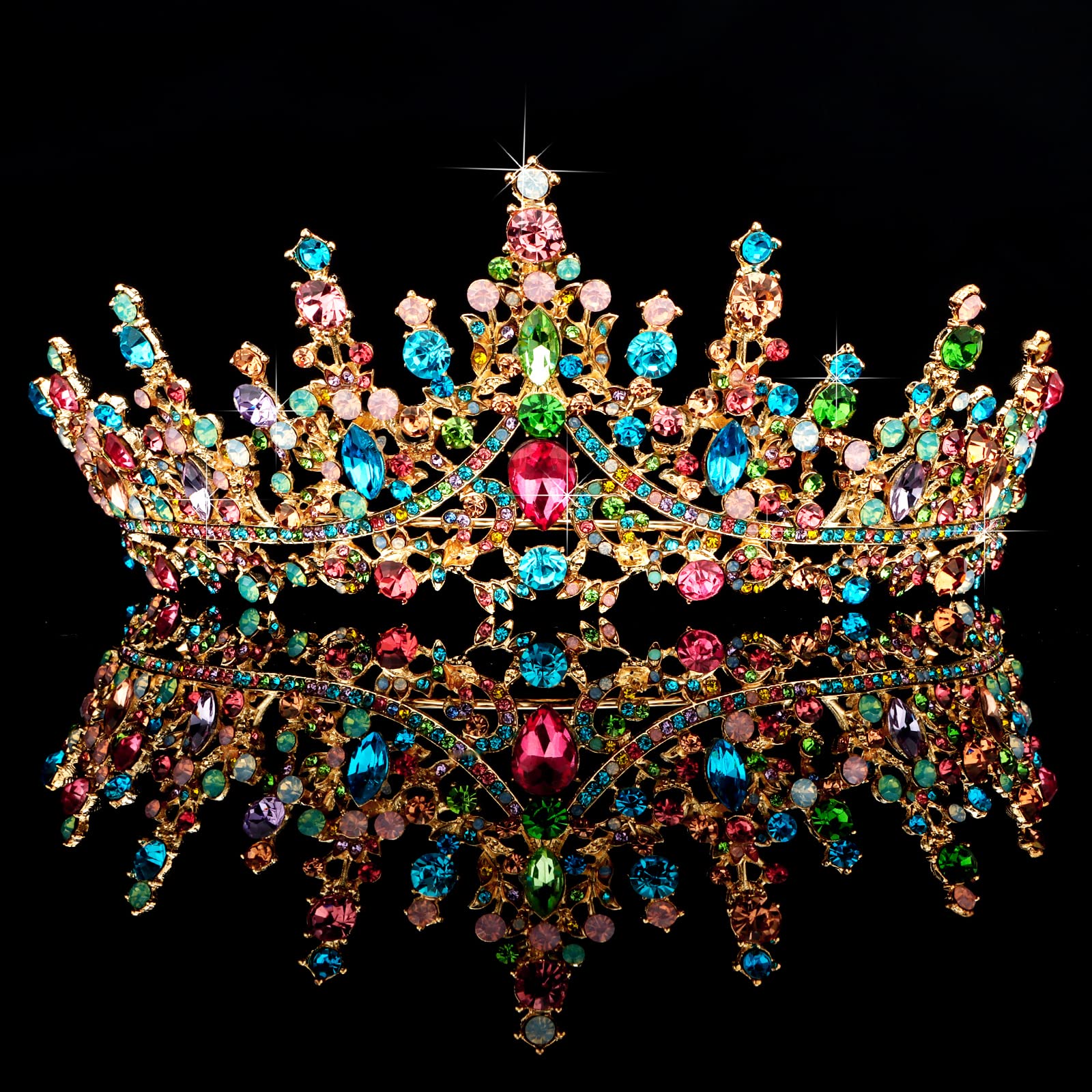 TOBATOBA Tiaras for Women, Multicolor Tiara Gold Crowns for Women, Wedding Tiara for Bride Queen Crown, Royal Princess Quinceane