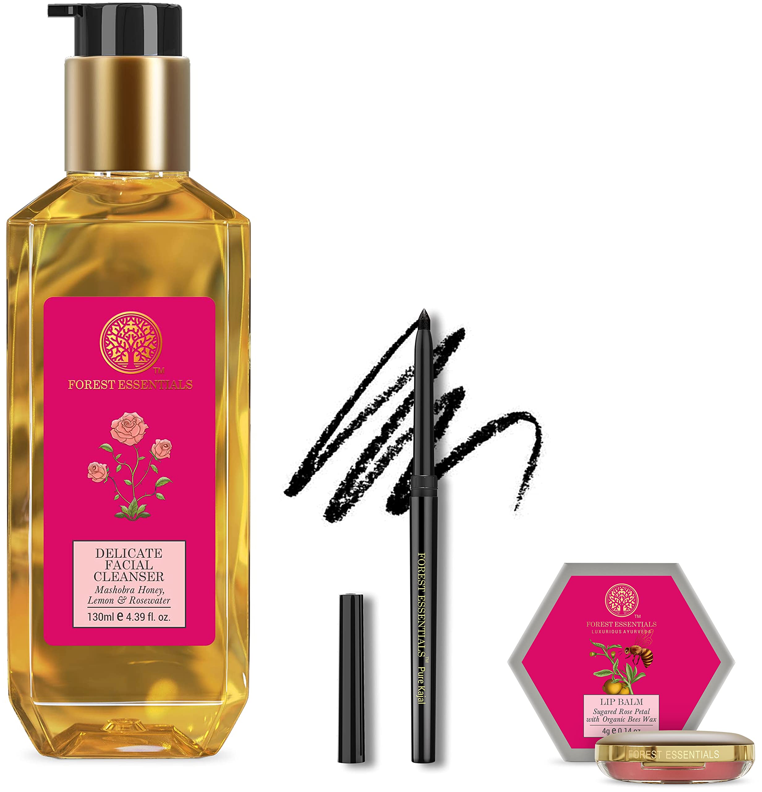 Forest Essentials Delicate Facial Cleanser Mashobra Honey, Lemon & Rose Water 130 Ml (Face Wash) & Luscious Lip Balm Sugared Ros