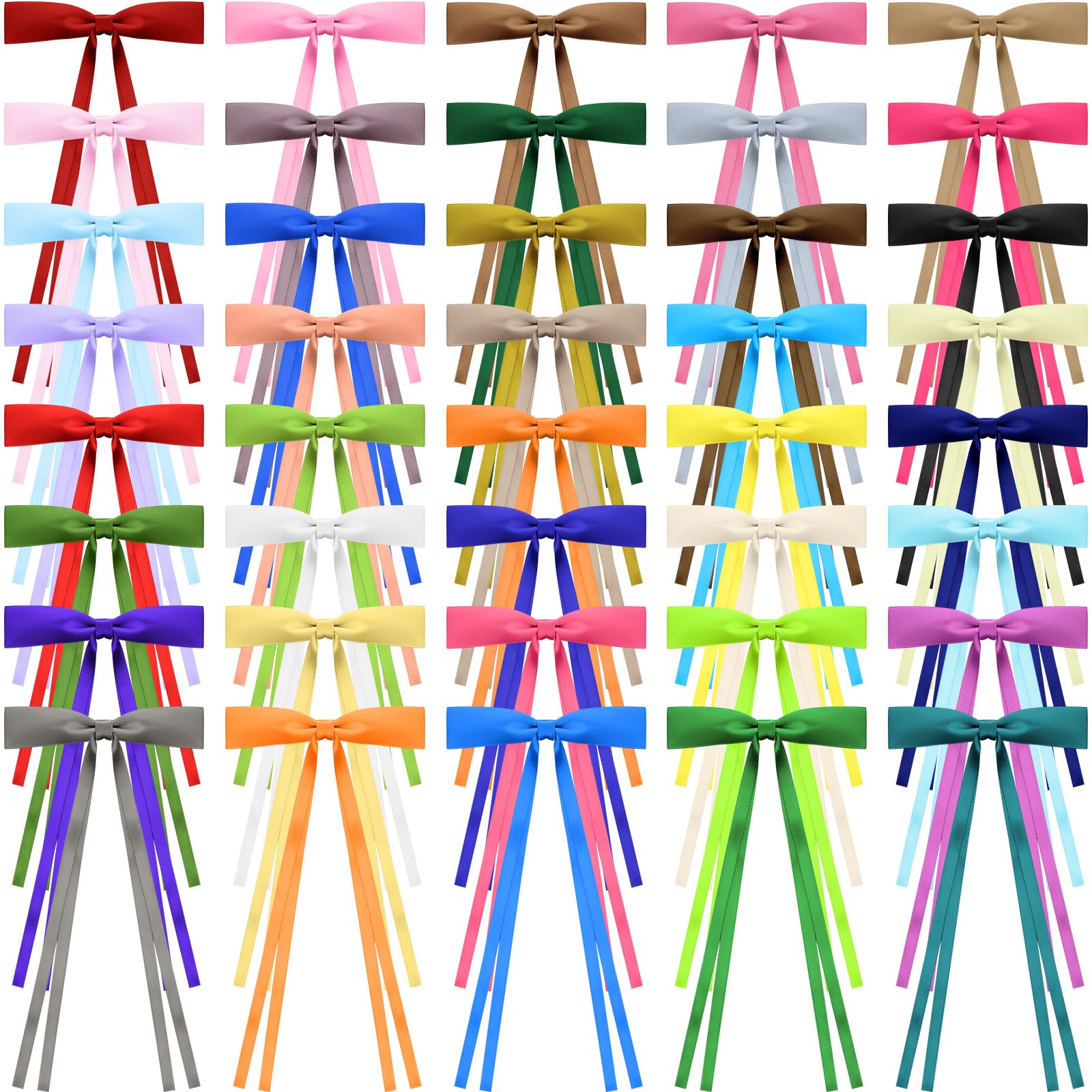 Mimorou 40 Pcs Bow Hair Clips Bulk Multicolor Bow Barrettes Set Hair Accessories with Long Tail Ribbon Bowknot Barrettes Clips a