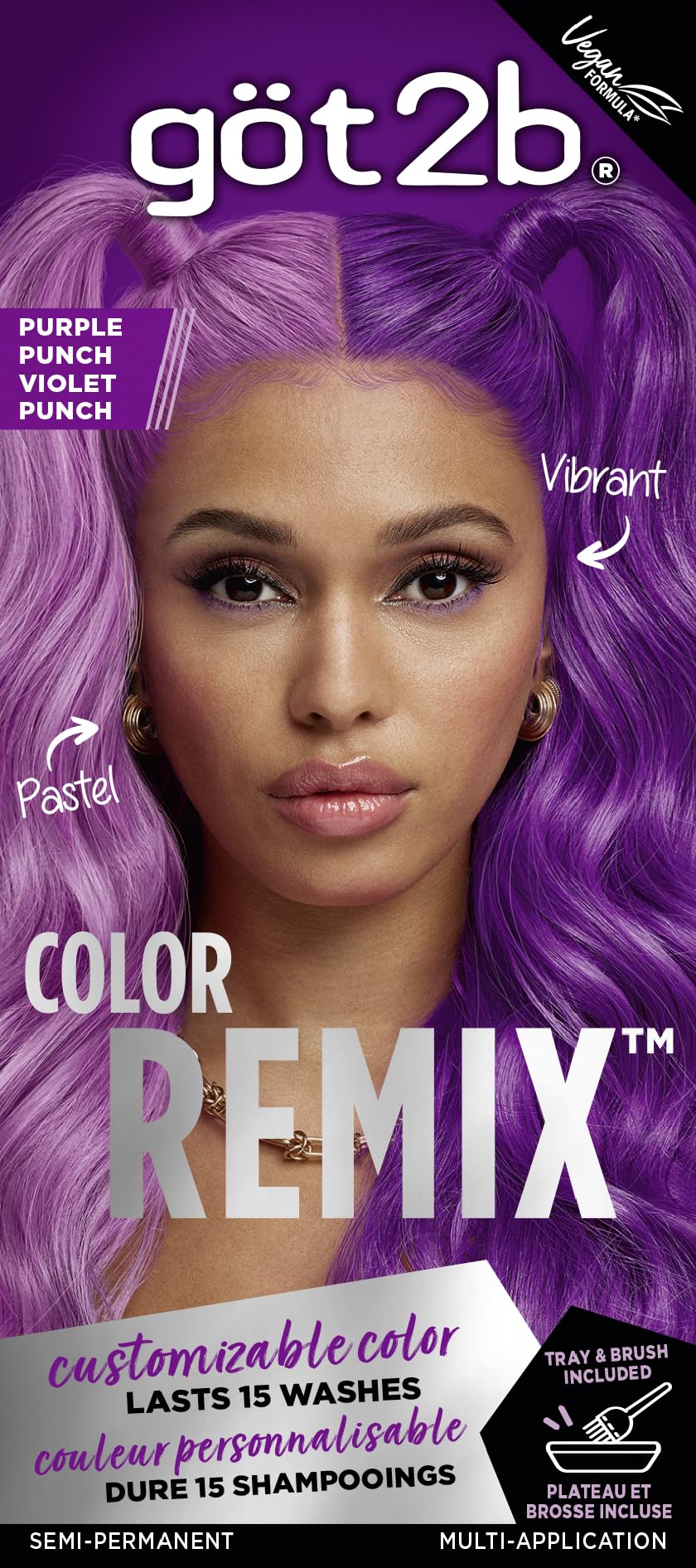 Got2b Color Remix, Customizable Semi-Permanent Hair Color, 094 Purple Punch