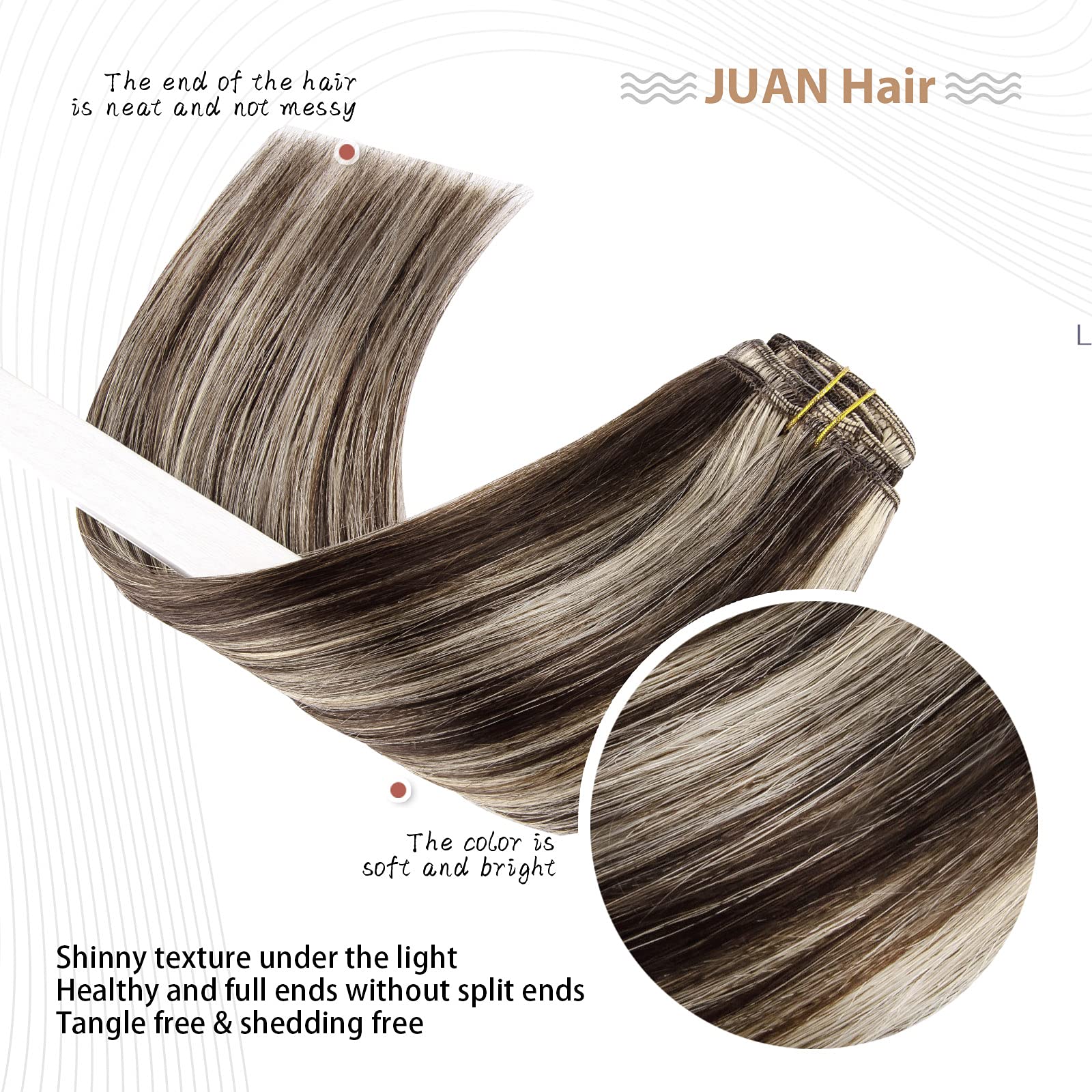 Aison 15 Inch Clip in Hair Extensions 70G Dark Brown to Blonde 100% Remy Human Hair Soft Silky Straight for Fashion Women 7pcs 1