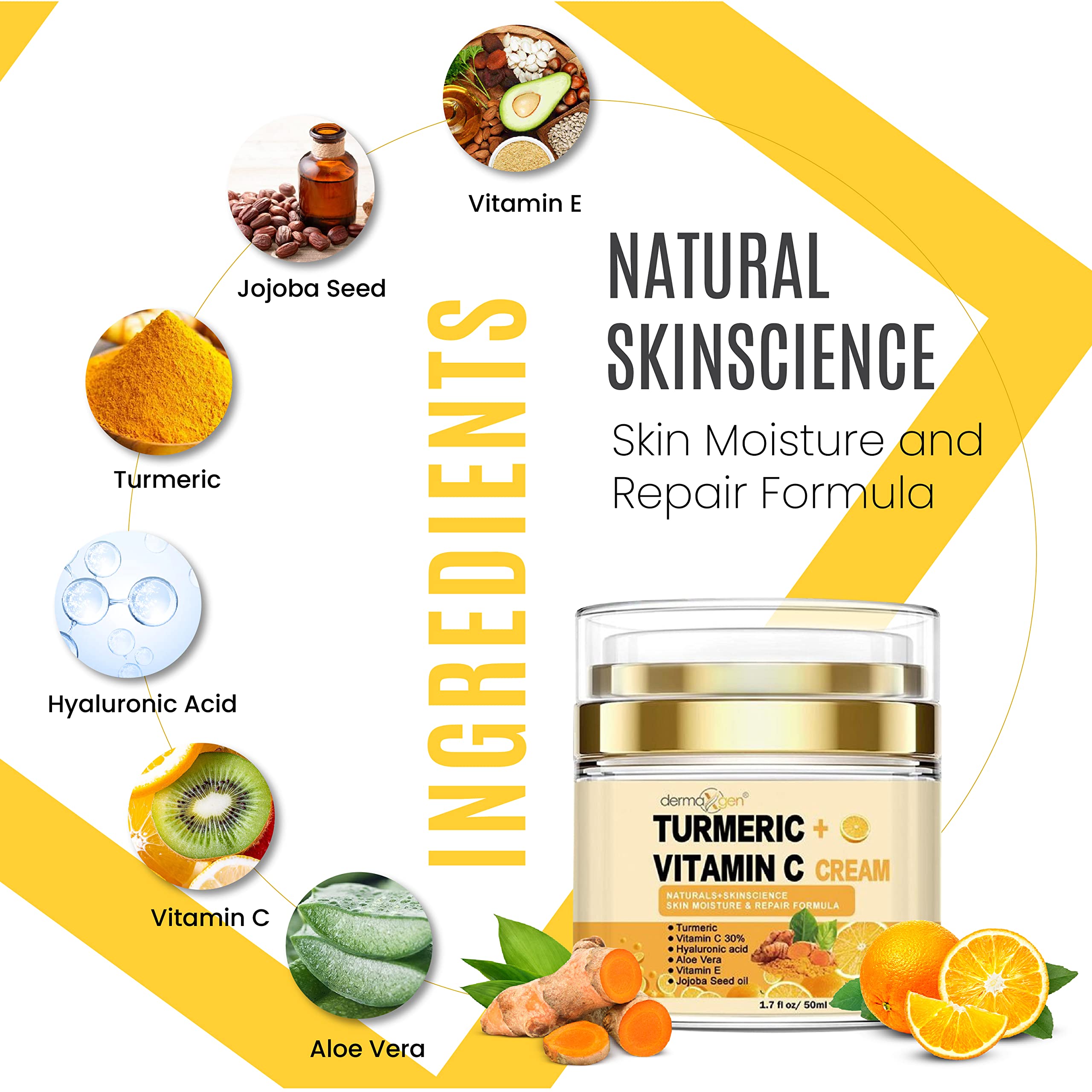 Dermaxgen Turmeric Face Cream + 30% Vitamin C Glow Boosting Moisturizer & Skin Repairing, Hydrating With Organic Ingredients Ant