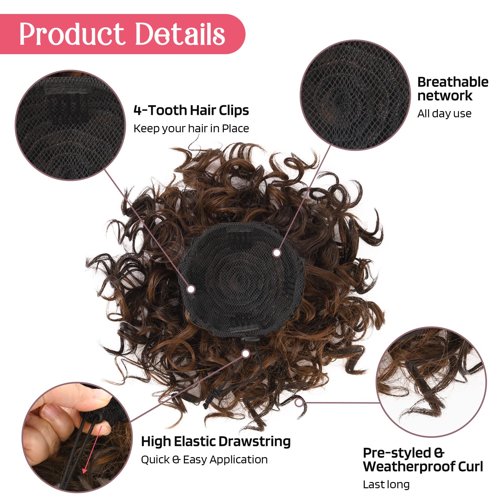 Hoojih Curly Hair Bun, Messy Bun Hair Piece Elastic Drawstring Loose Wave Messy Bun Large Full Hair Bun Extension Hairpiece Shor