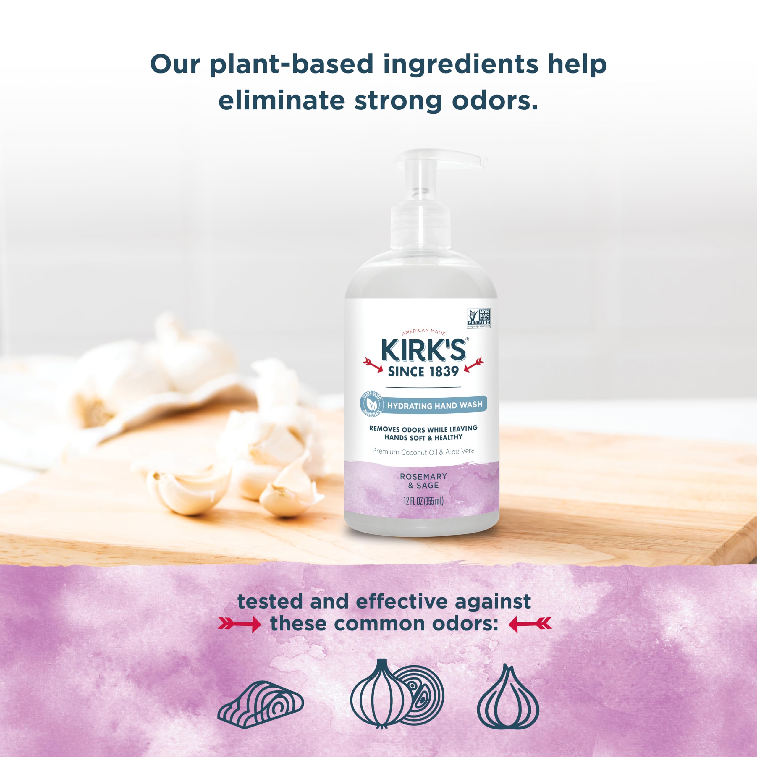 Kirks Odor-Neutralizing Natural Hand Soap Castile Liquid Soap Pump Bottle  Moisturizing & Hydrating Kitchen Hand Wash  Rosemary