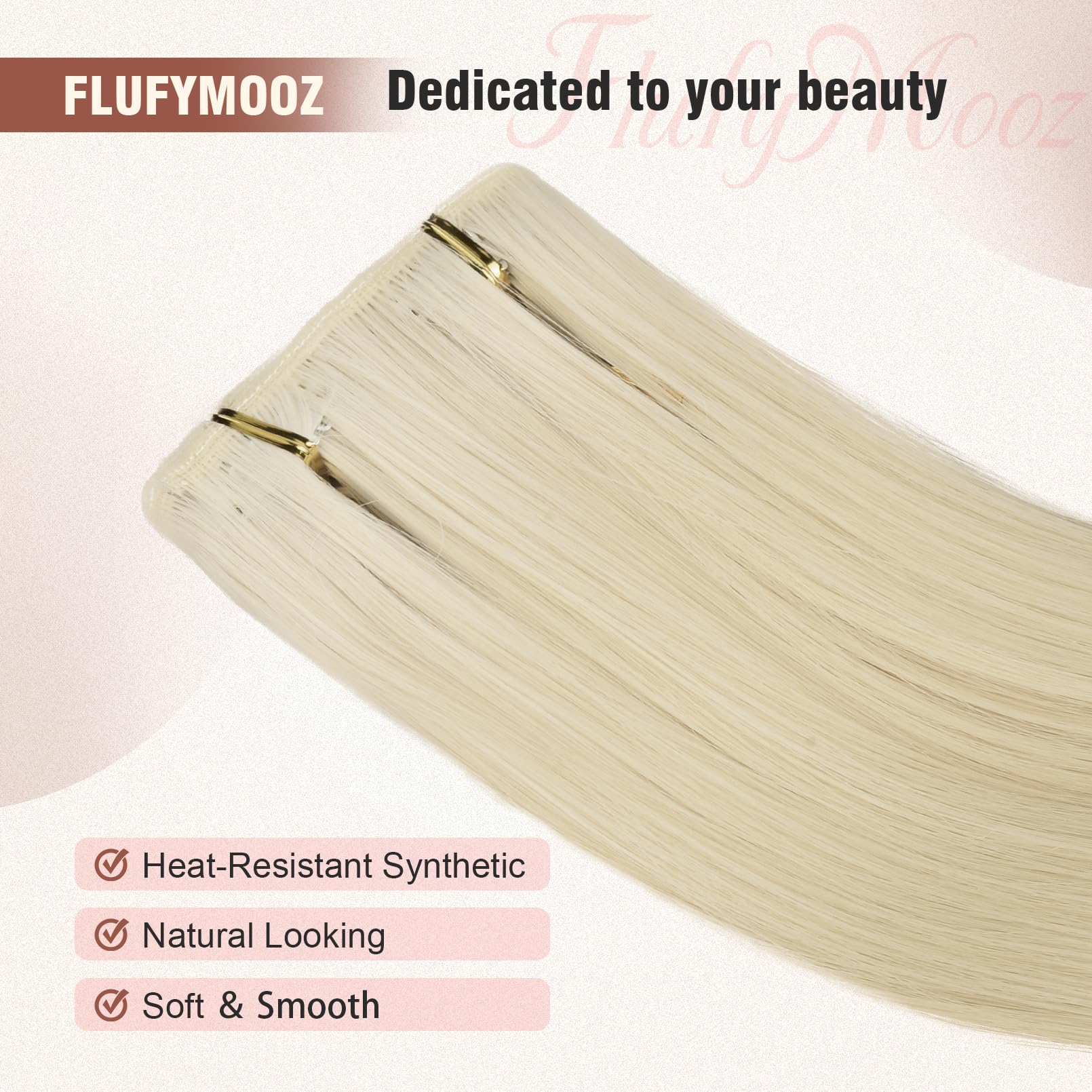 Flufymooz 6Pc Clip In Hair Extensions 24'' Straight Long Extensions For Women Synthetic Hairpiece (Platinum Blonde)