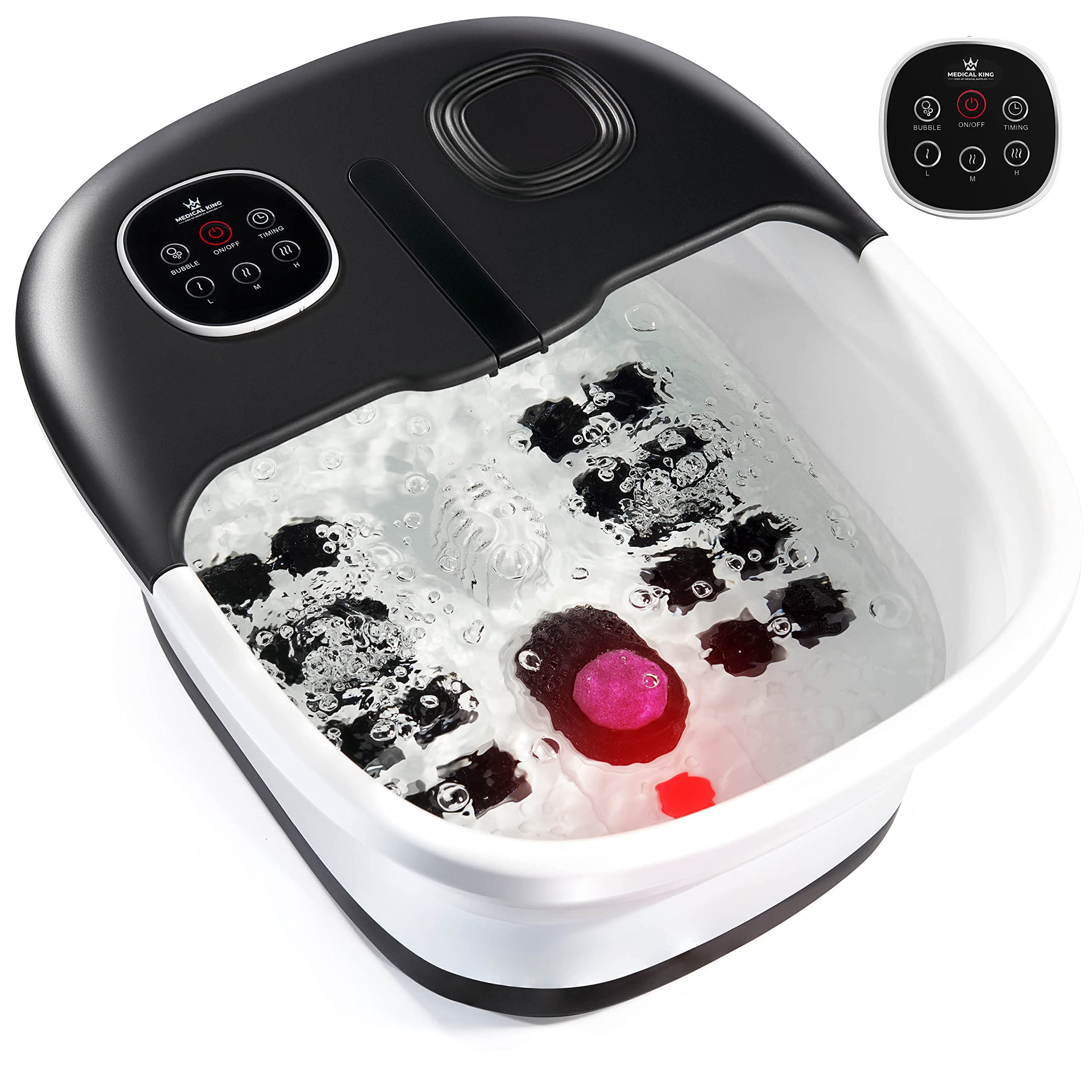 Medical king Foot Spa with Heat and Massage and Jets Includes A Remote Control A Pumice Stone Collapsible Massager with Bubbles 