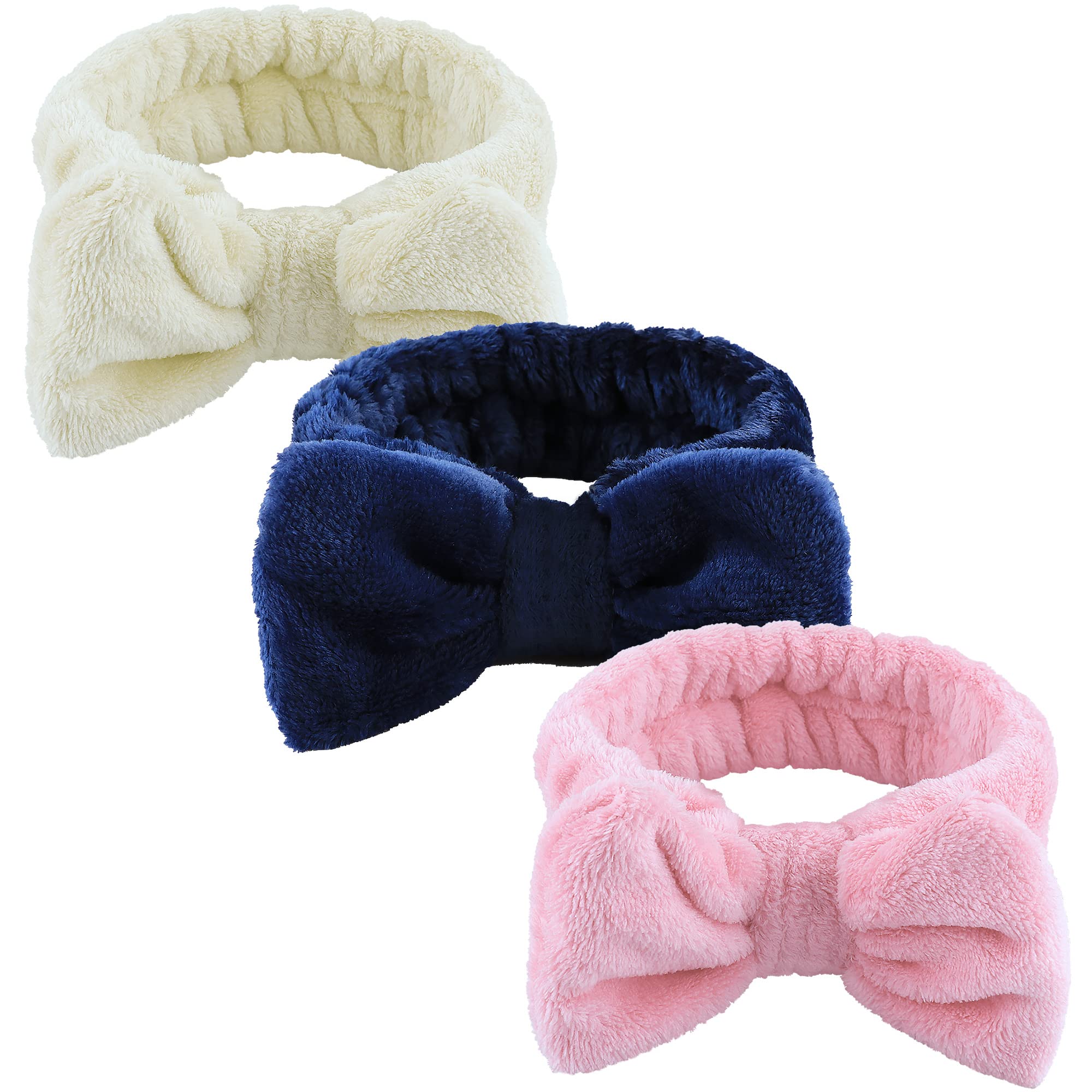 WSYUB 3Pcs Spa Headband, Makeup Headband for Washing Face, Bow Headbands for Women, Fluffy Skincare Headbands Microfiber Bow Kno