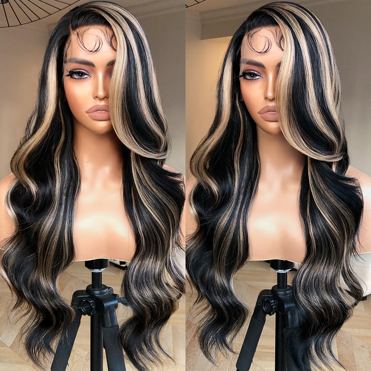 BrownBomb Body Wave Lace Front Wig, Synthetic Lace Front Wig Pre Plucked Glueless Wigs 13X5X1 HD Lace Front Wigs for Women Side 