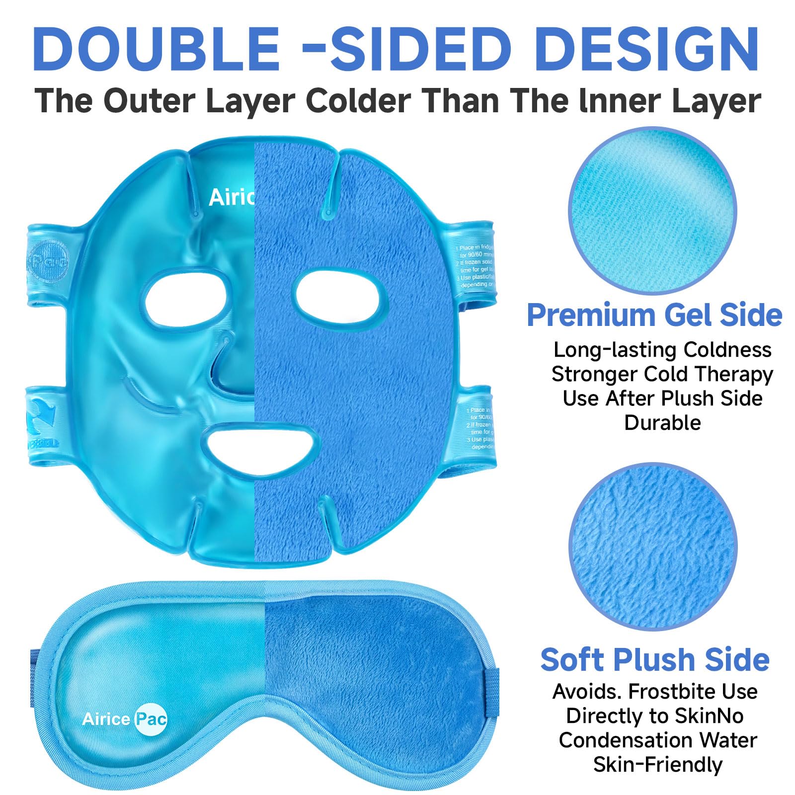 Airicepac Colding Ice Face Mask And Cooling Eye Mask For Puffy Eyes & Migraine Relief, Gel Eye Mask, Cool Face Masks For Dark Ci