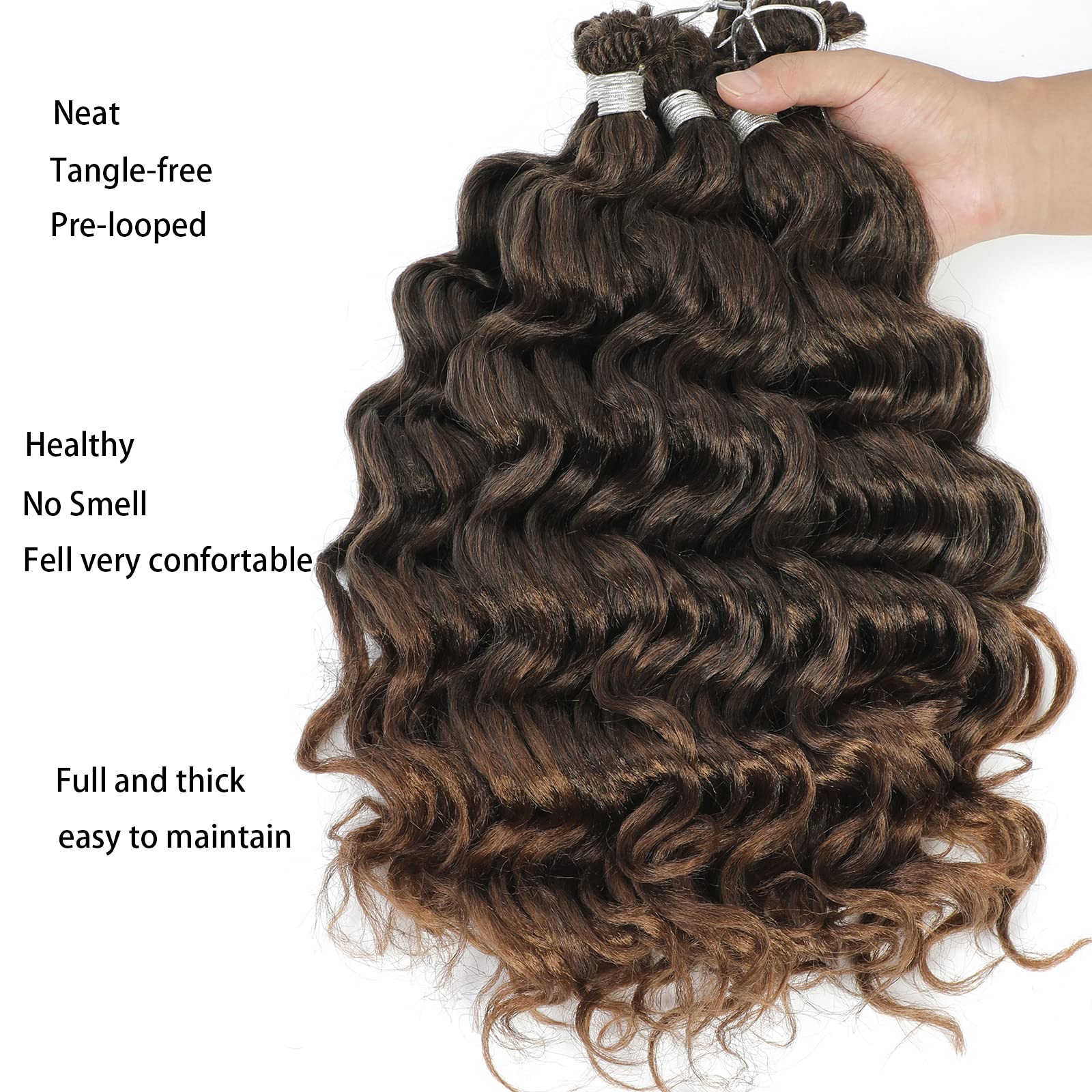 Svolna Ocean Wave Crochet Hair 14 Inch Synthetic Braiding Extensions, T30 - 7 Packs Deep Wave Short Braids for Women