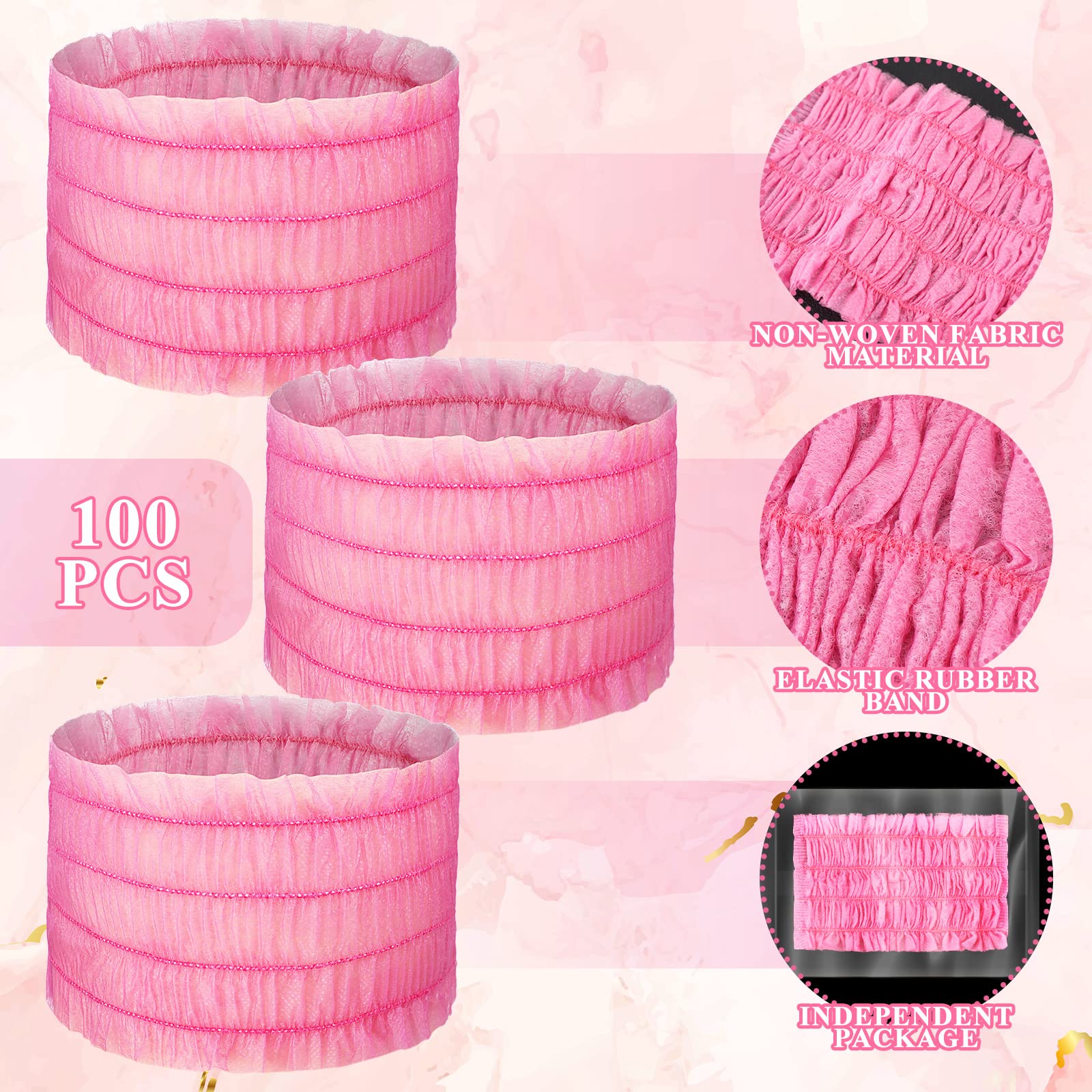 Chuangdi 100 Pieces Disposable Spa Headbands Soft Non-woven Facial Hair Band Elastic Facial Head Wraps Cloth Stretch Skin Care M
