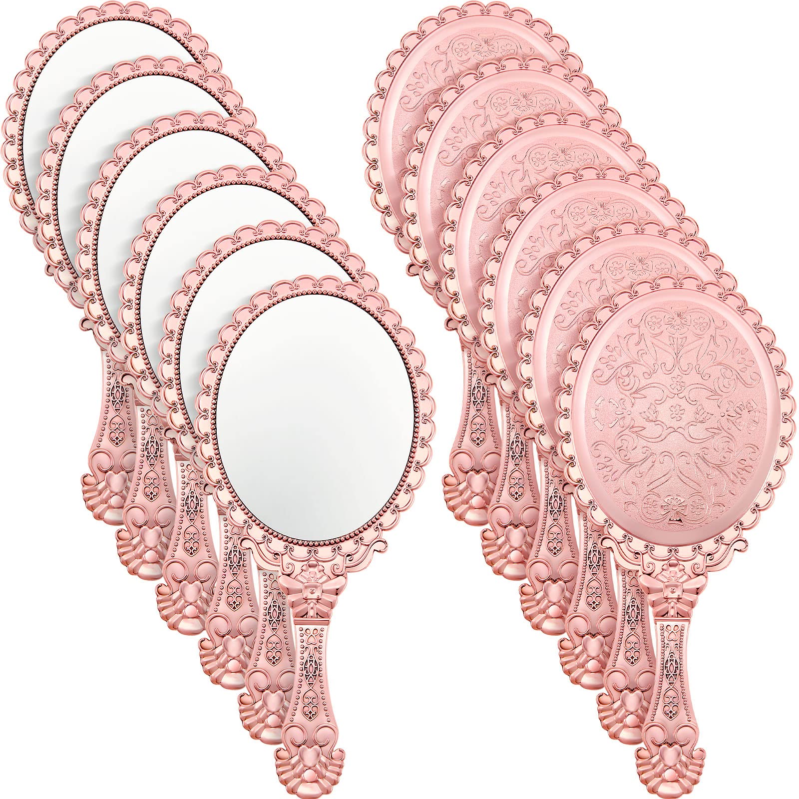 Qunclay 12 Pcs Vintage Handheld Mirror Embossed Mirror Portable Cute Hand Mirror Princess Mirror With Handle Small Compact Trave