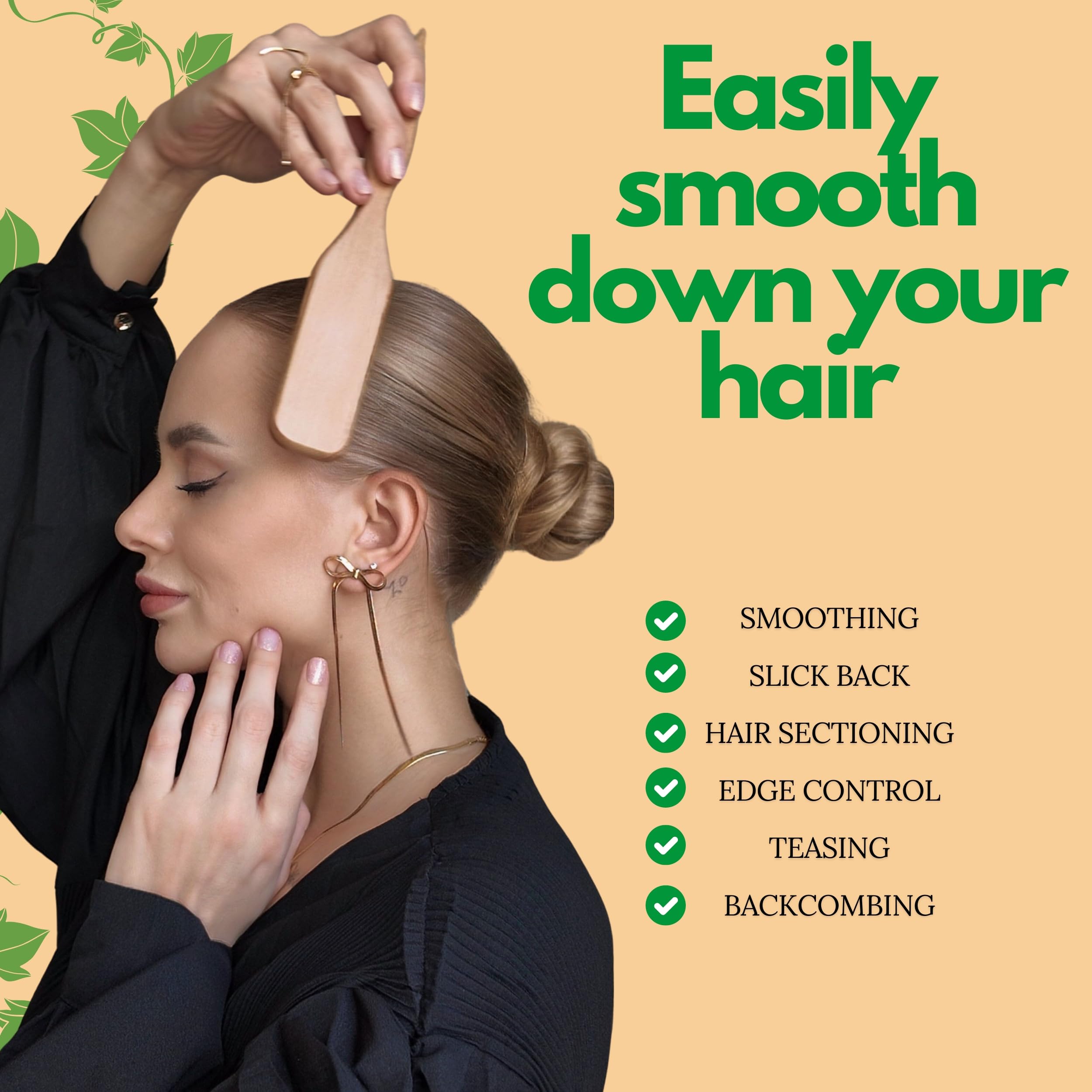 GranNaturals Boar Bristle Hair Brush for Ponytail & Bun - Smoothing, Teasing, Sectioning Tool