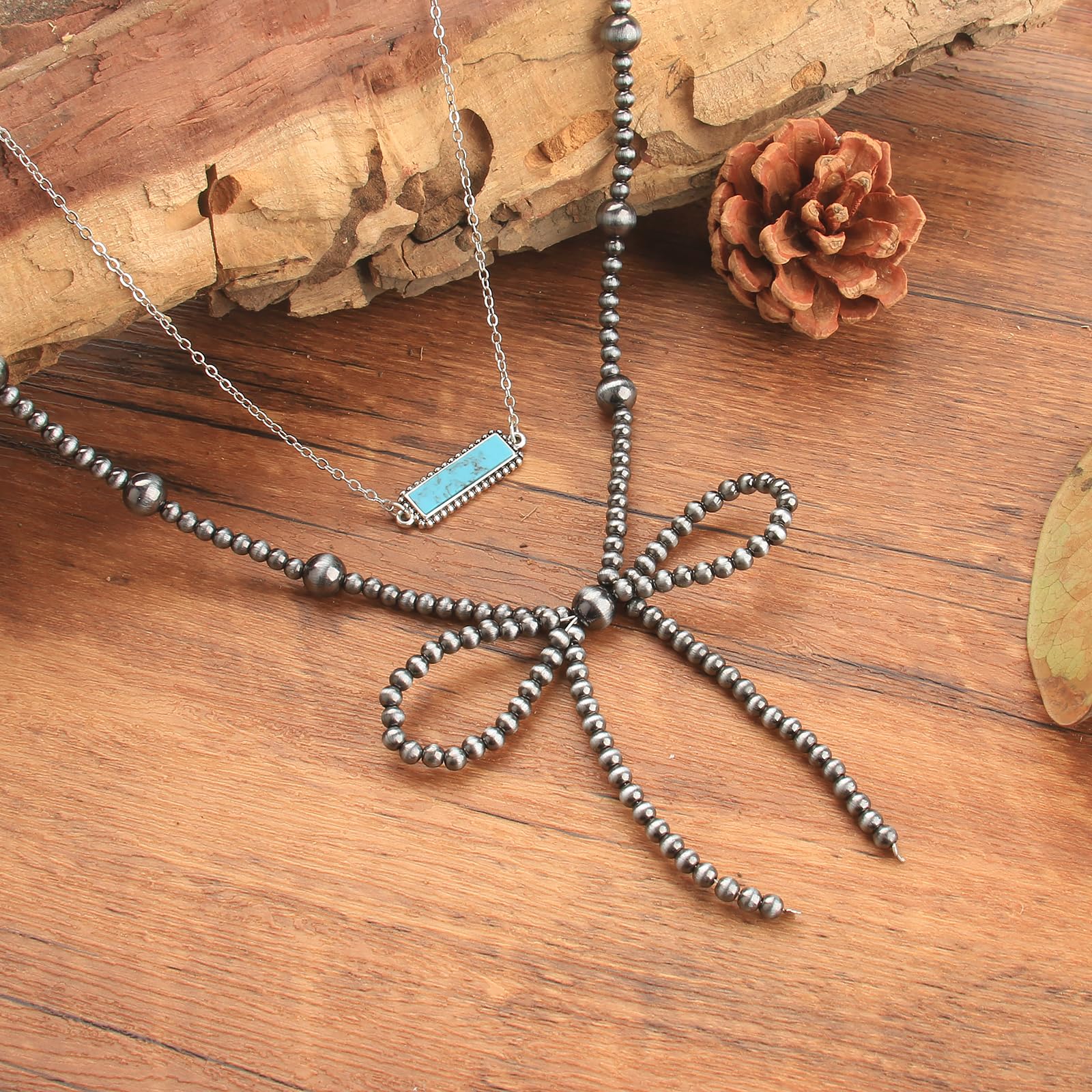 Navajo Pearl Bow Necklace Western Jewelry for Women Cowgirl Turquoise Necklaces Jewelry(2)