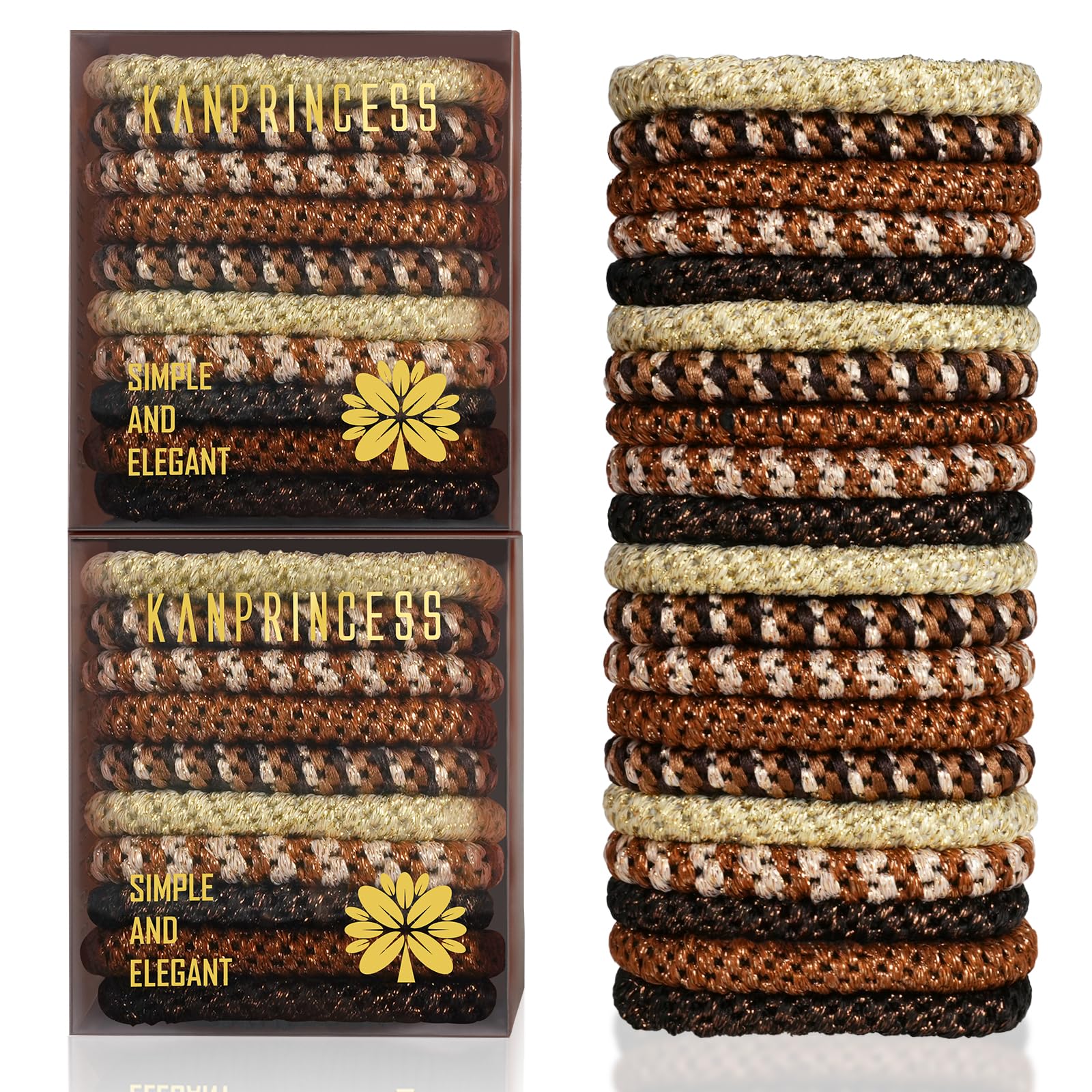 KANPRINCESS 20Pcs Hair Ties For Thick Hair, Strong Stretchy Hair Bands For Women Girls, No Slip Braided Hair Ties No Damage, Pon