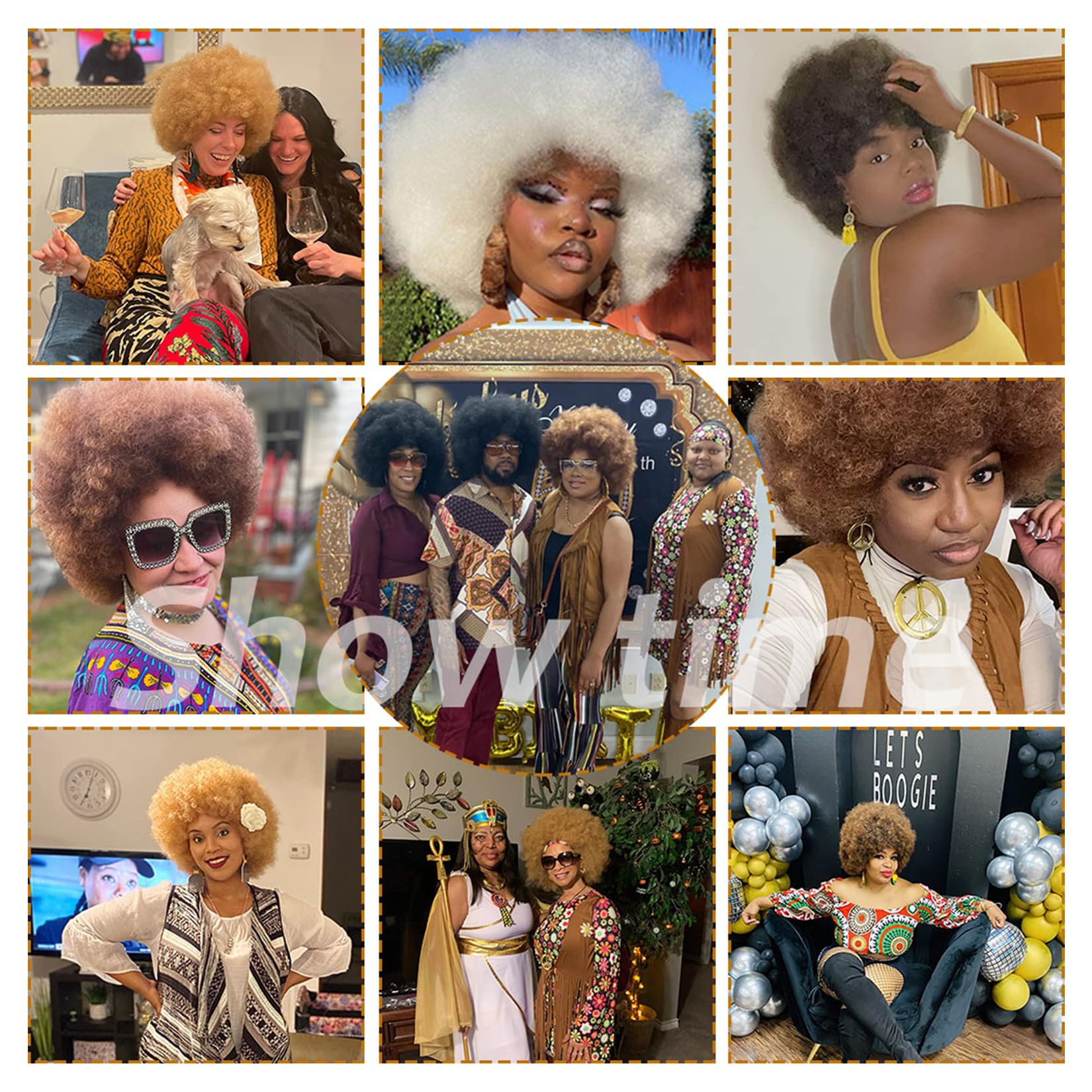 Kavsni Wig 70'S Curly Wigs For Black Women Large Bouncy Fluffy And Soft Natural Looking Afro Kinky Wig 8 Inches (Gold Hoop Earri