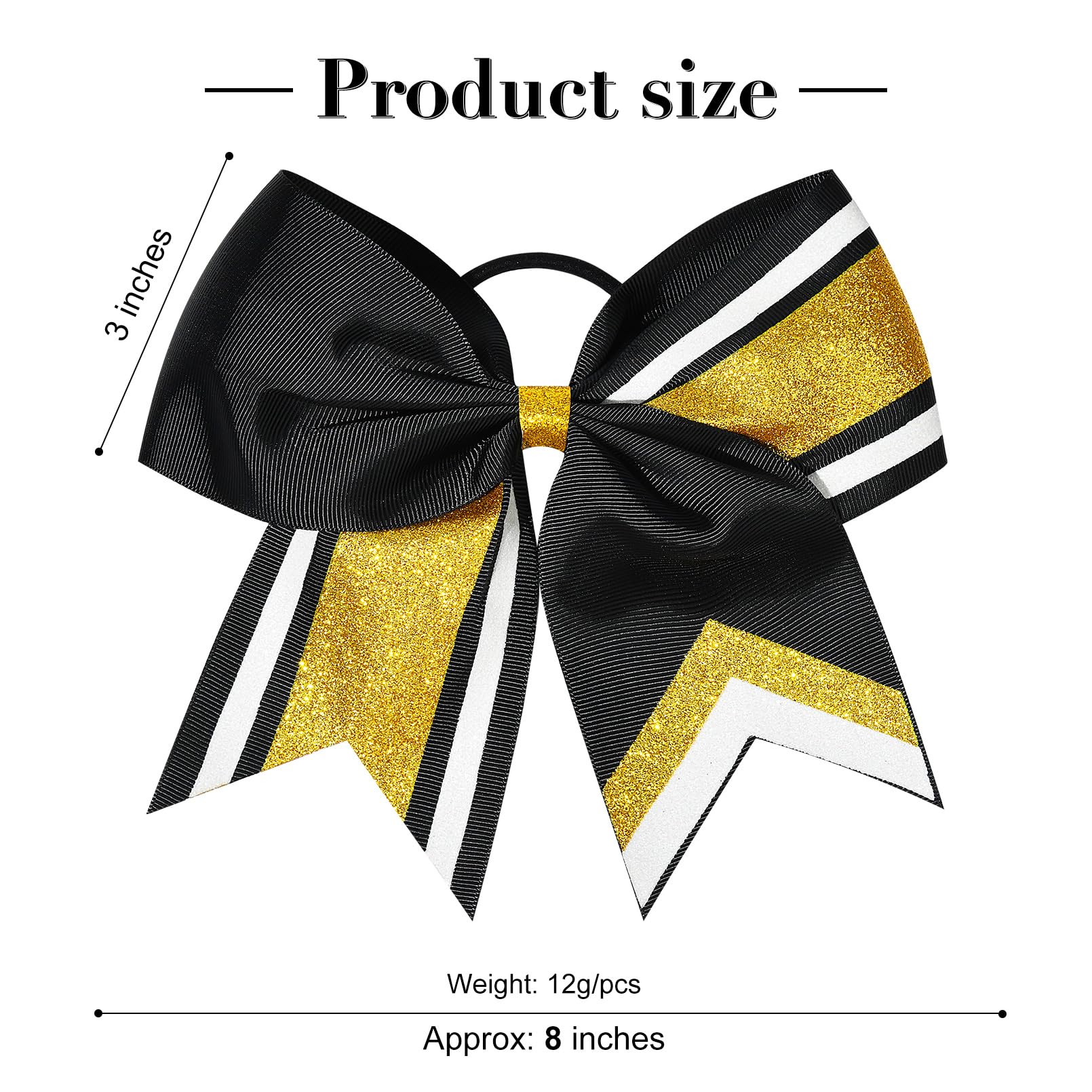 8 Pcs Large Cheer Hair Bows 8'' Glitter Hair Bows Gold Black Sparkly Cheerleading Softball Team Bow Hair Accessories For Cheerle