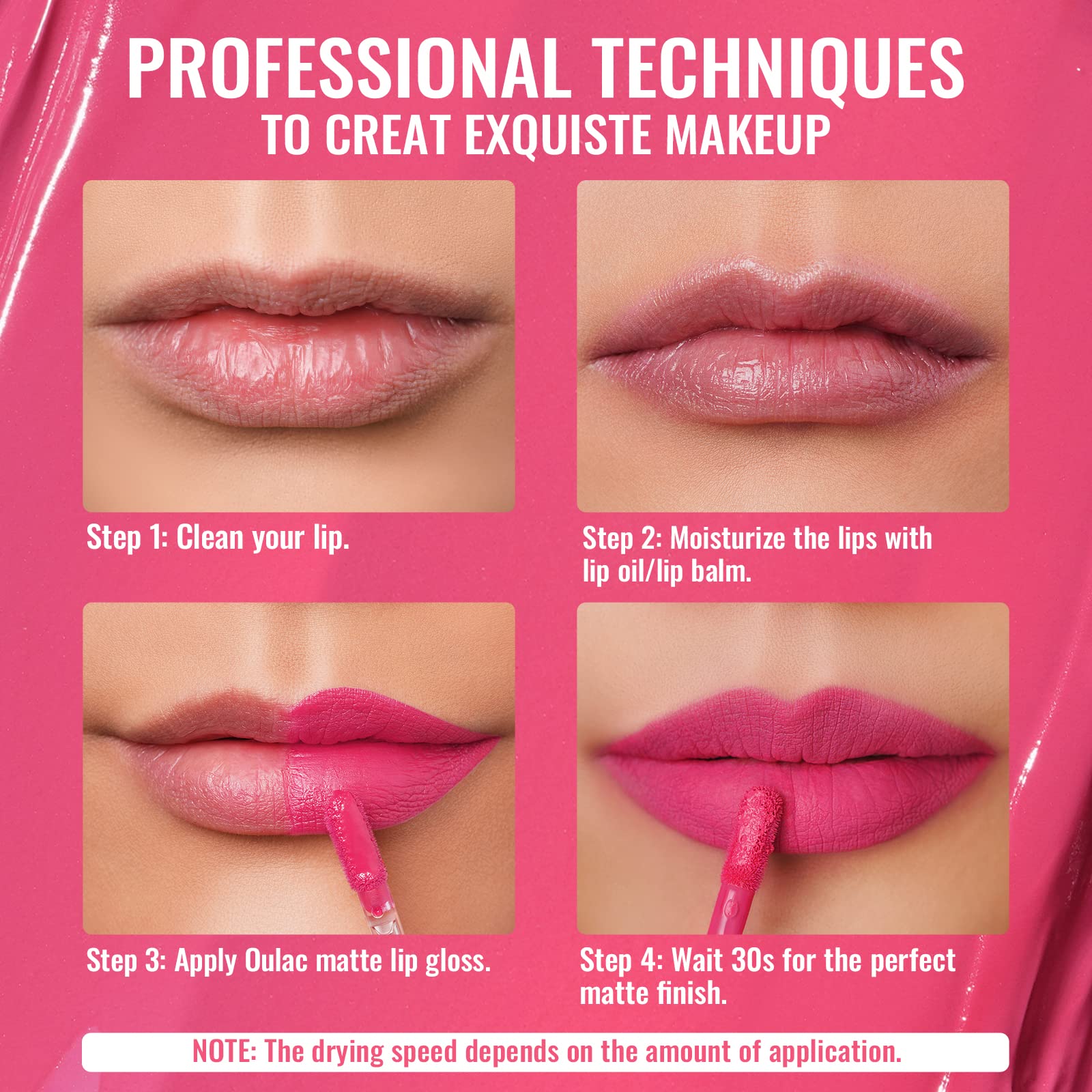 Oulac Matte Liquid Hot Pink Lipstick For Women, Long Lasting Lipstick Waterproof Lip Stain, No Transfer, Creamy High Pigmented F
