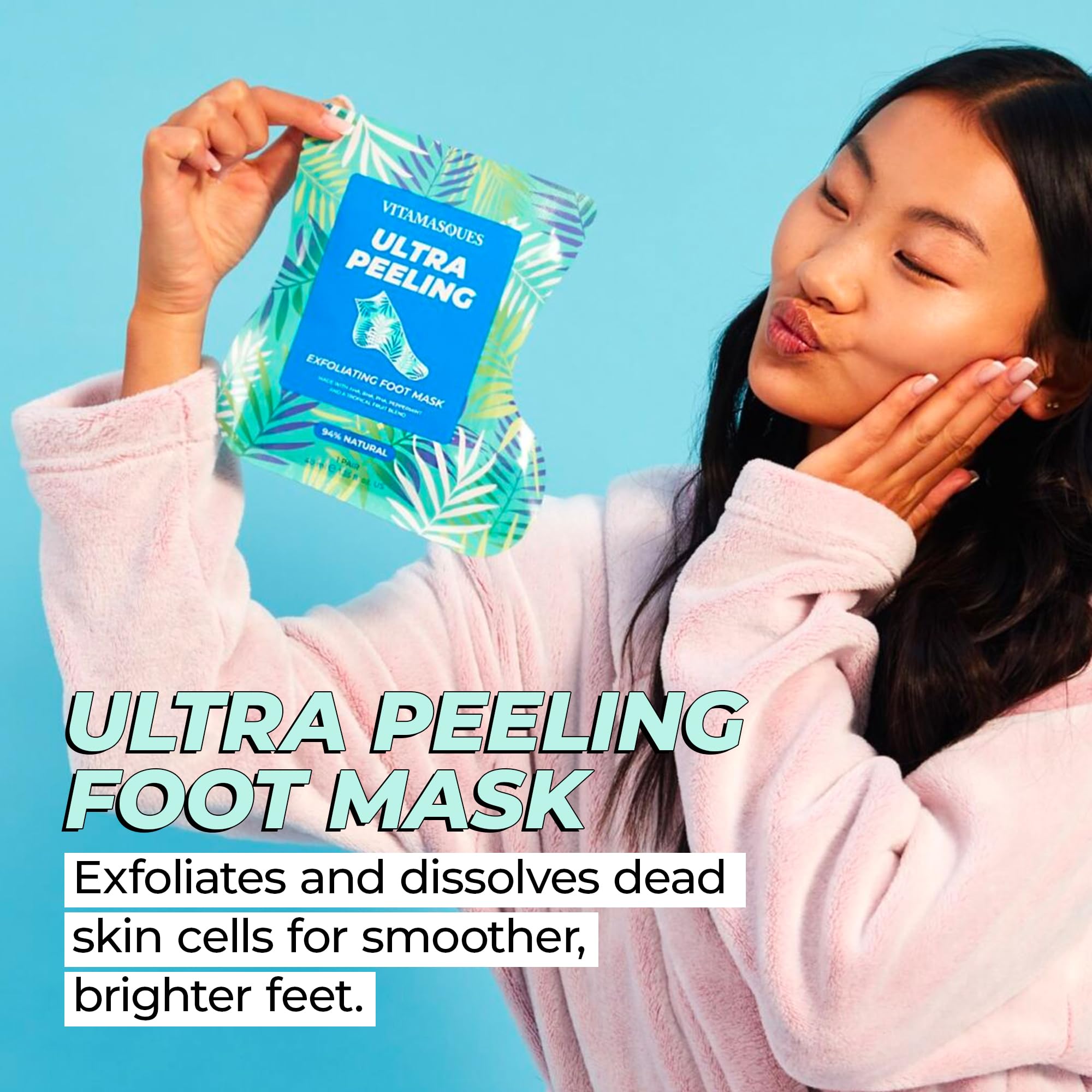 Vitamasques Ultra Foot Peeling Mask, 5 Pack - Exfoliating Foot Peel Mask For Dry Cracked Feet & Dead Skin - Cruelty-Free & Derma