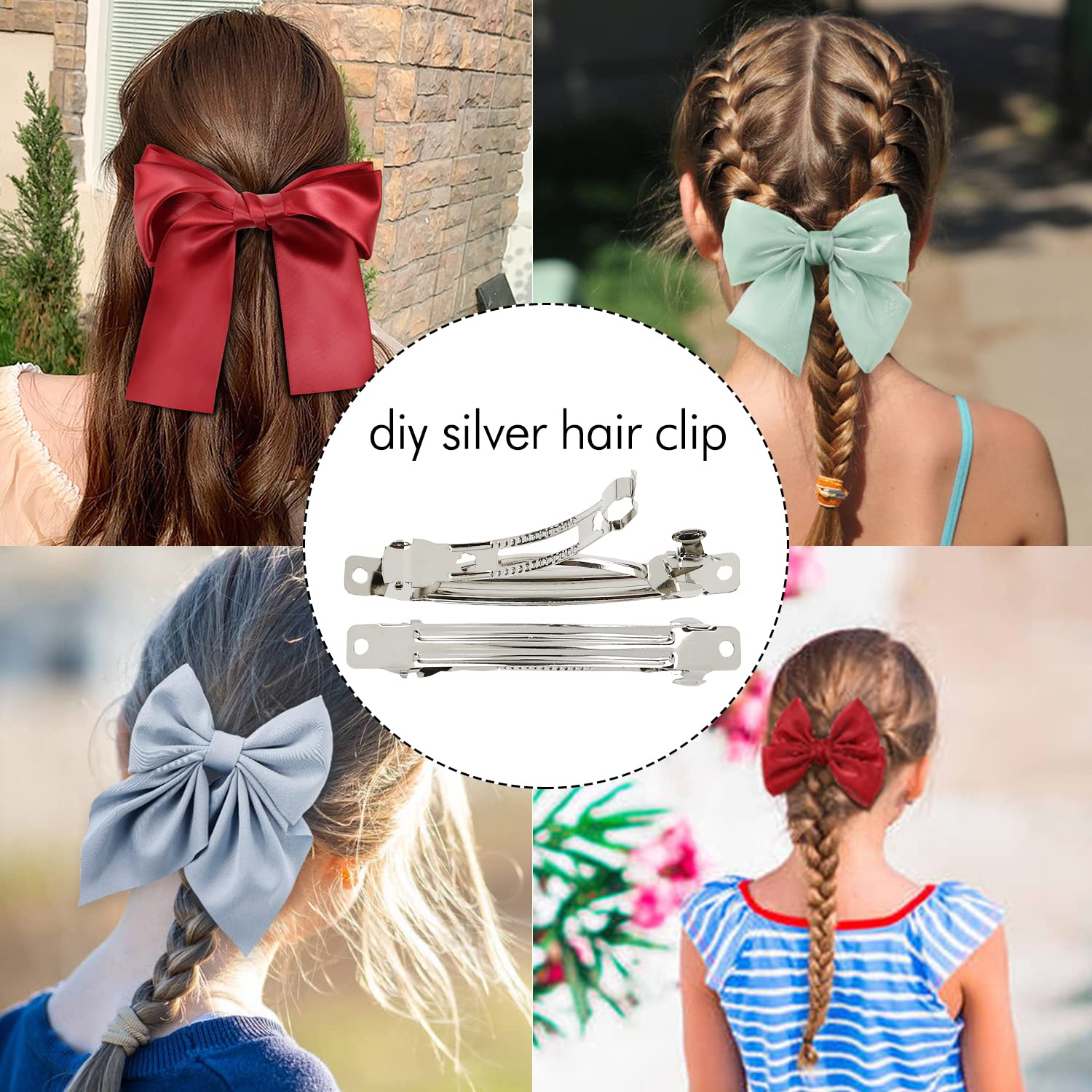 Lawie 50 Pack 8 Cm 3.15 Inch Silver Blank Rectangle Metal French Barrette Plain Base Hair Clips Diy Crafting Clips For Bows Snap