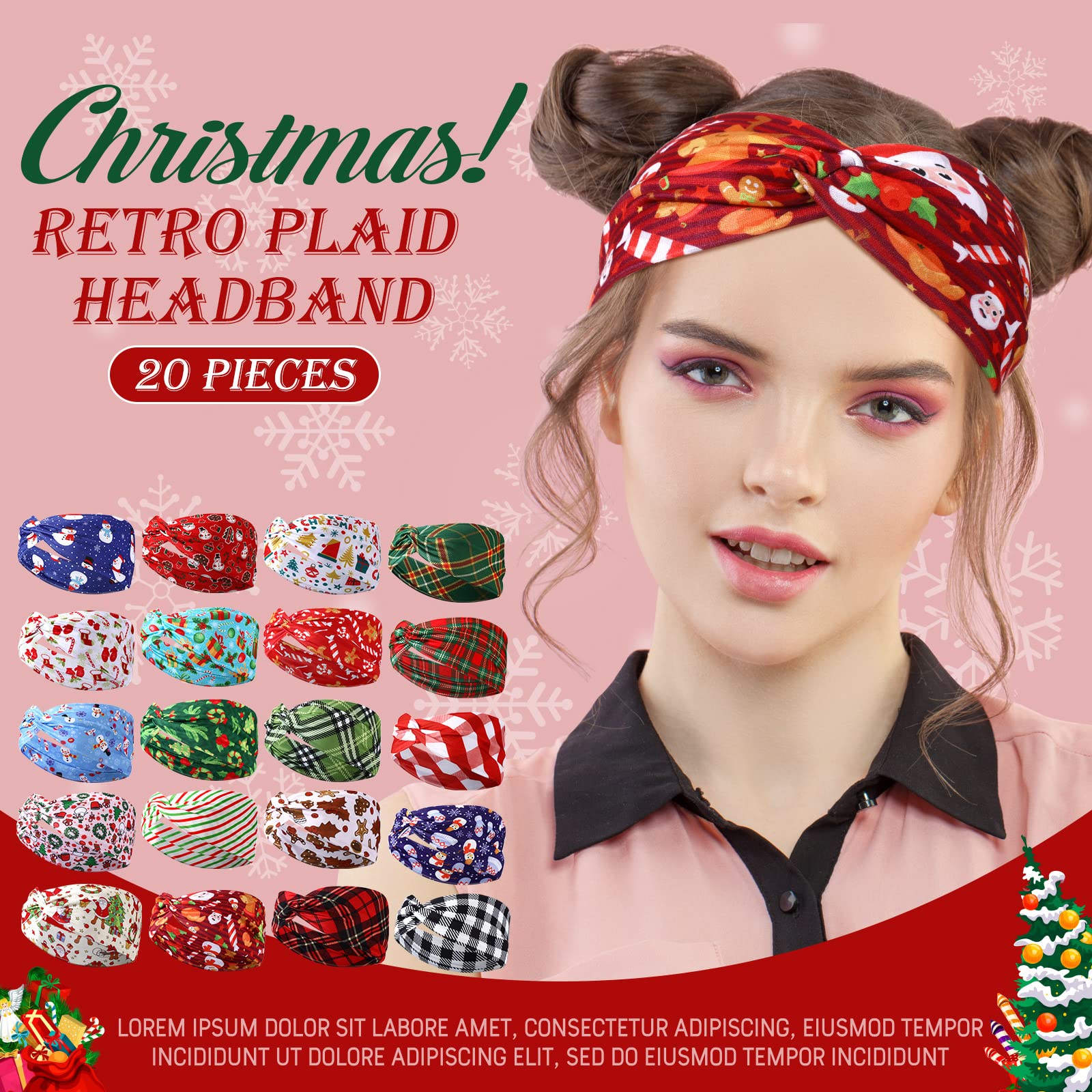 Giegxin 20 Pcs Christmas Headbands Christmas Costumes Accessories for Women Costume Party Elastic Knot Hair Wraps (Snowman Style
