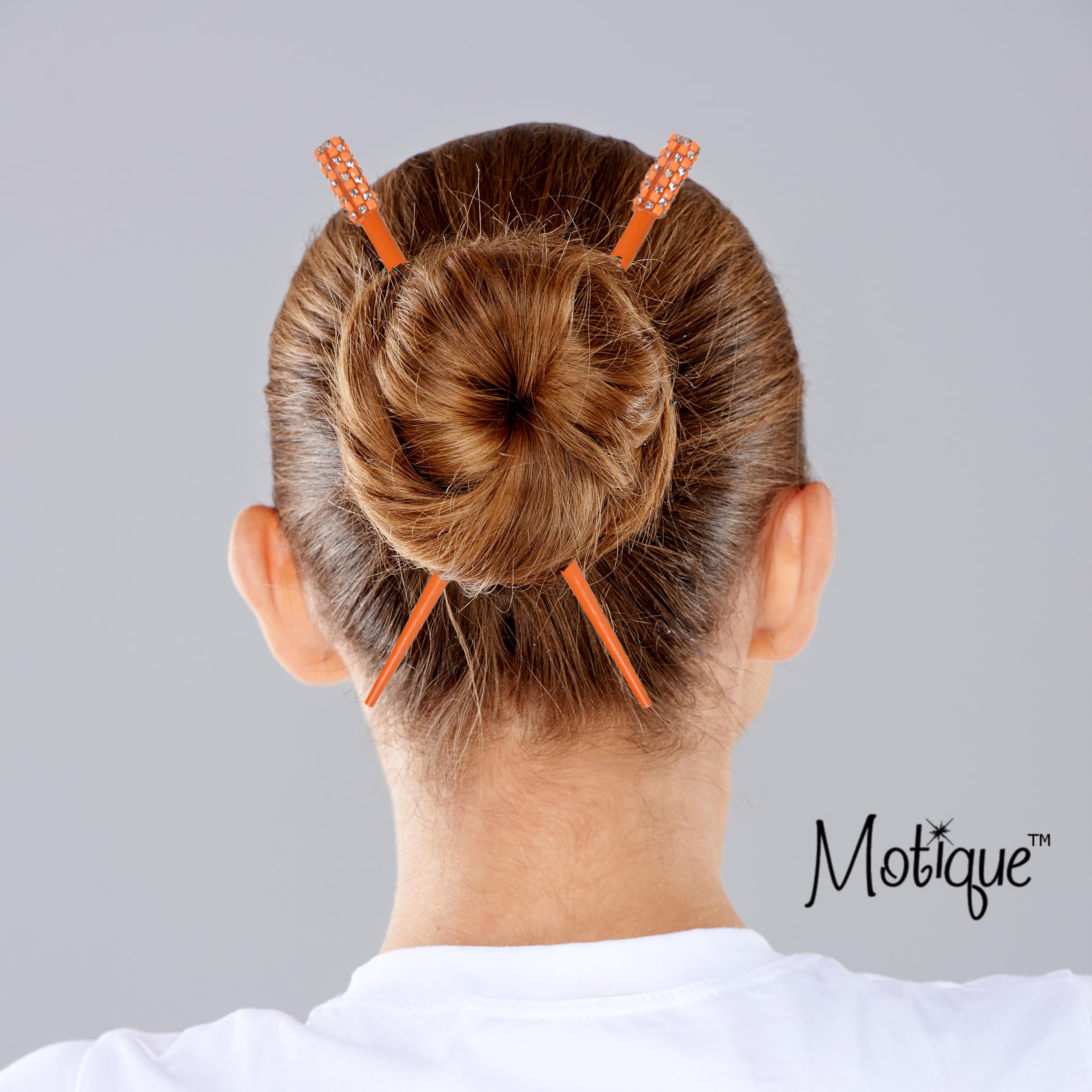 Set Of 2 Hair Sticks Chopsticks With Colored Studded Tops - Orange