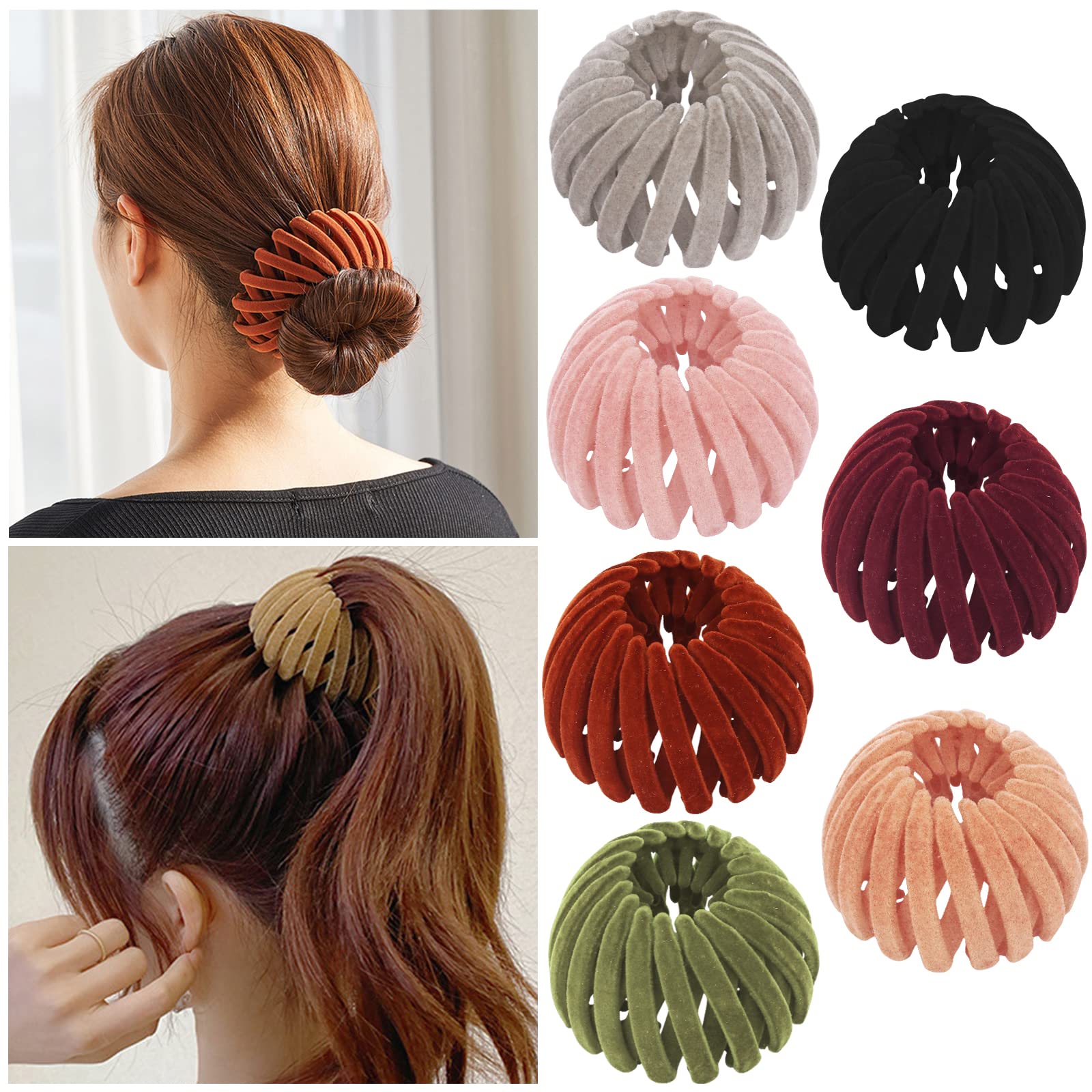 TOBATOBA Bird Nest Magic Hair Clip, 7Pcs Lazy Bird 's Nest Plate Hairpin, Expandable Ponytail Holder, Velvet Hair Clips, Hair Ac